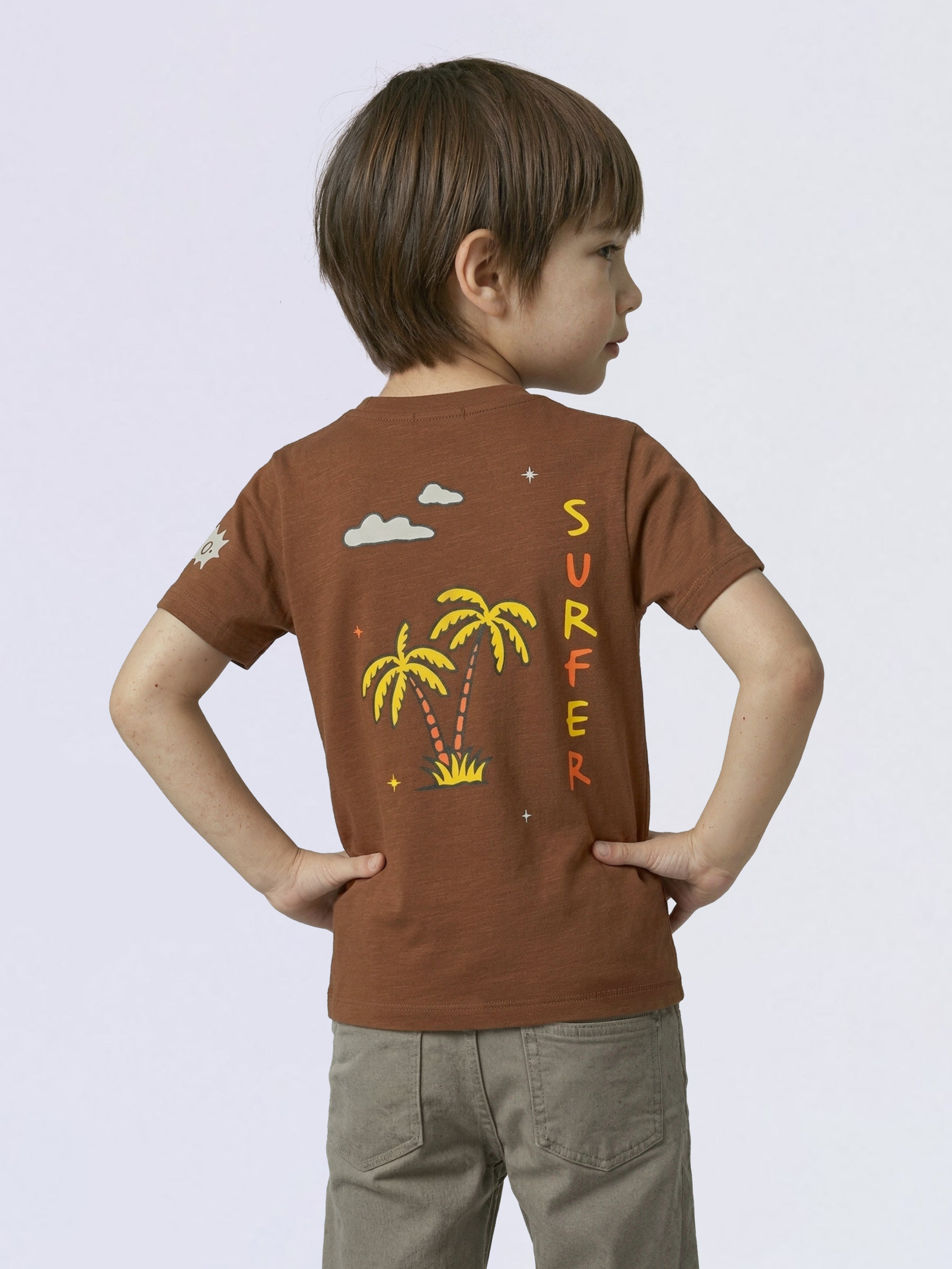 Boys Dark Brown Printed T-shirt