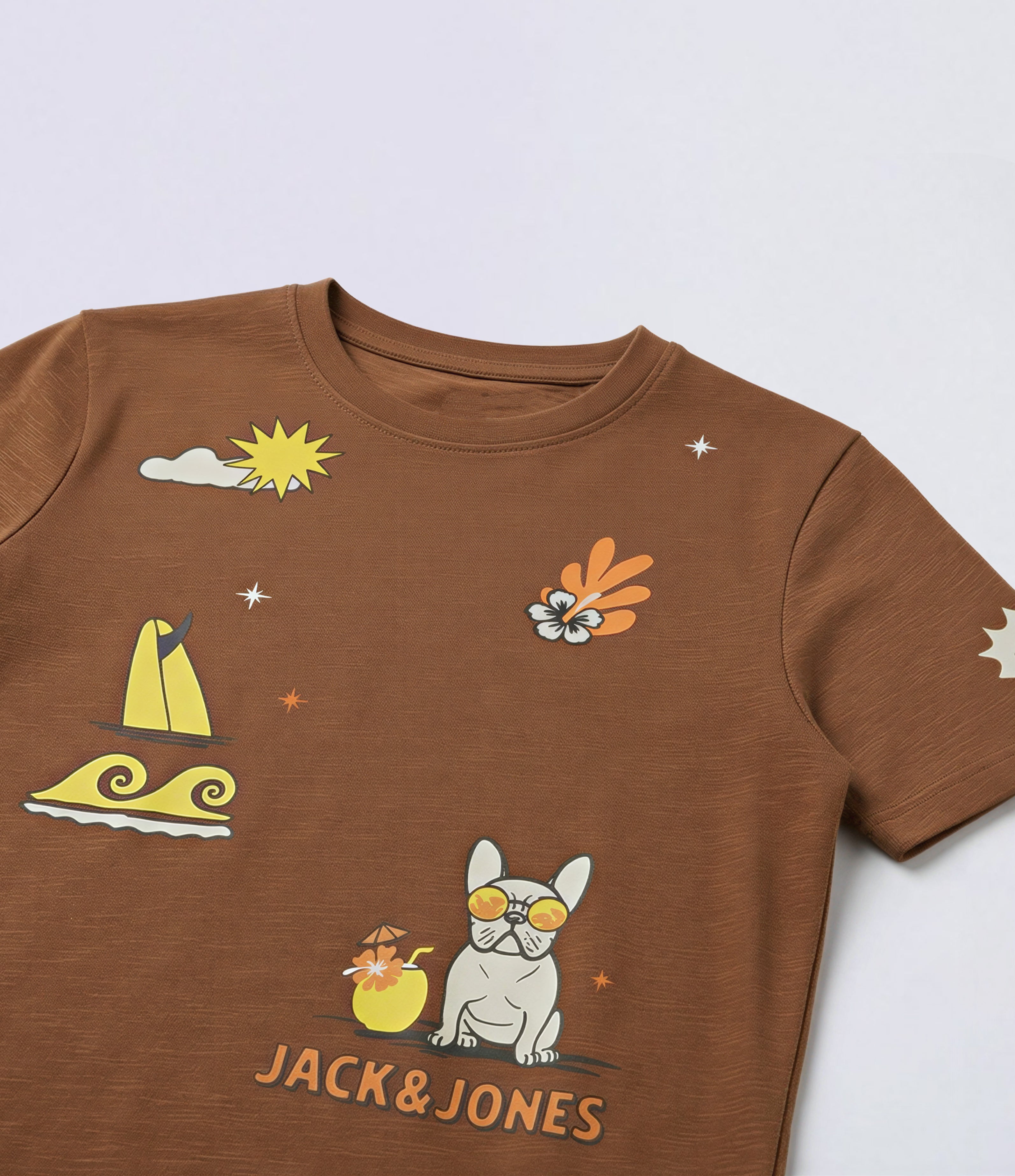 Boys Dark Brown Printed T-shirt