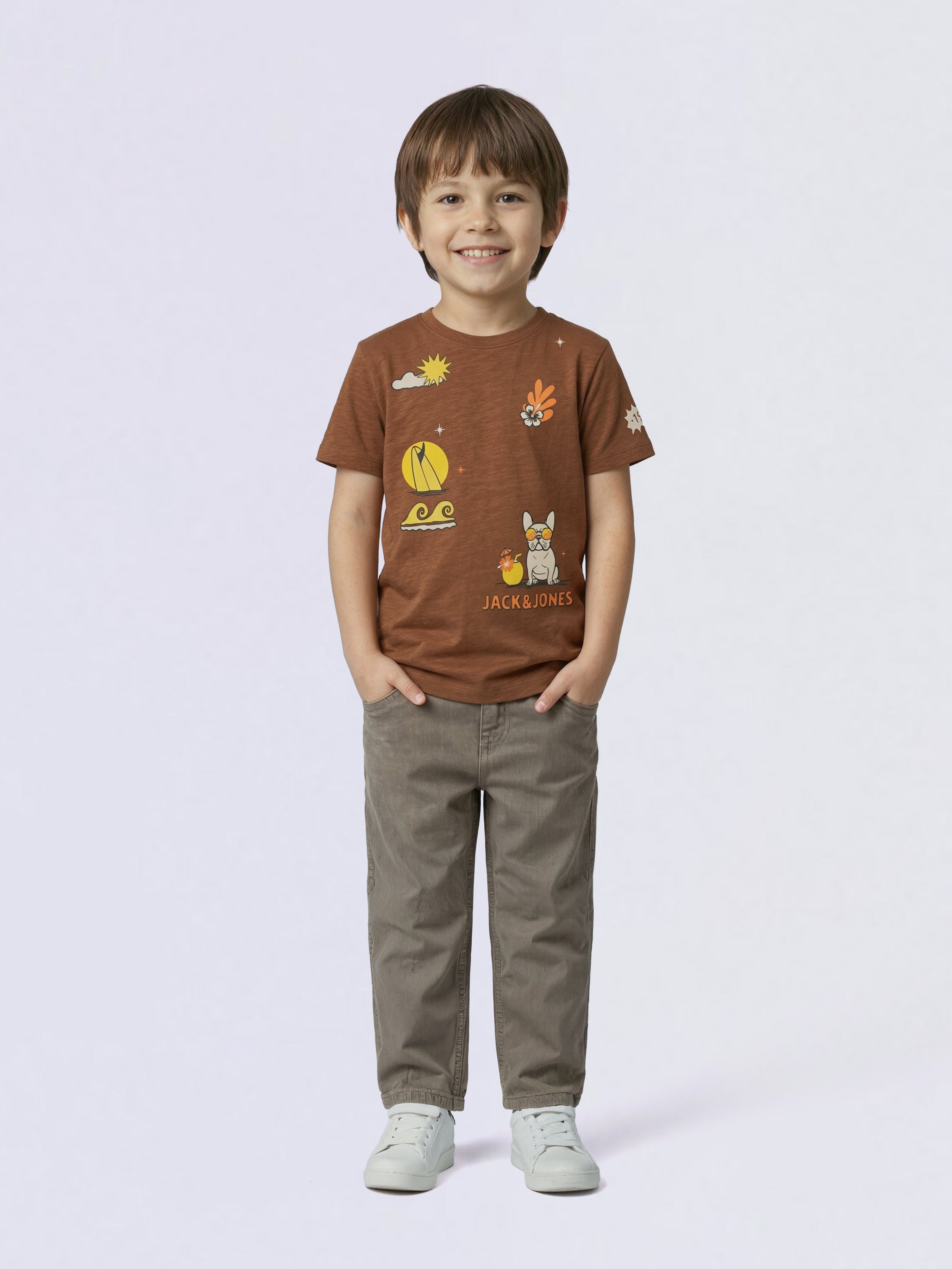 Boys Dark Brown Printed T-shirt