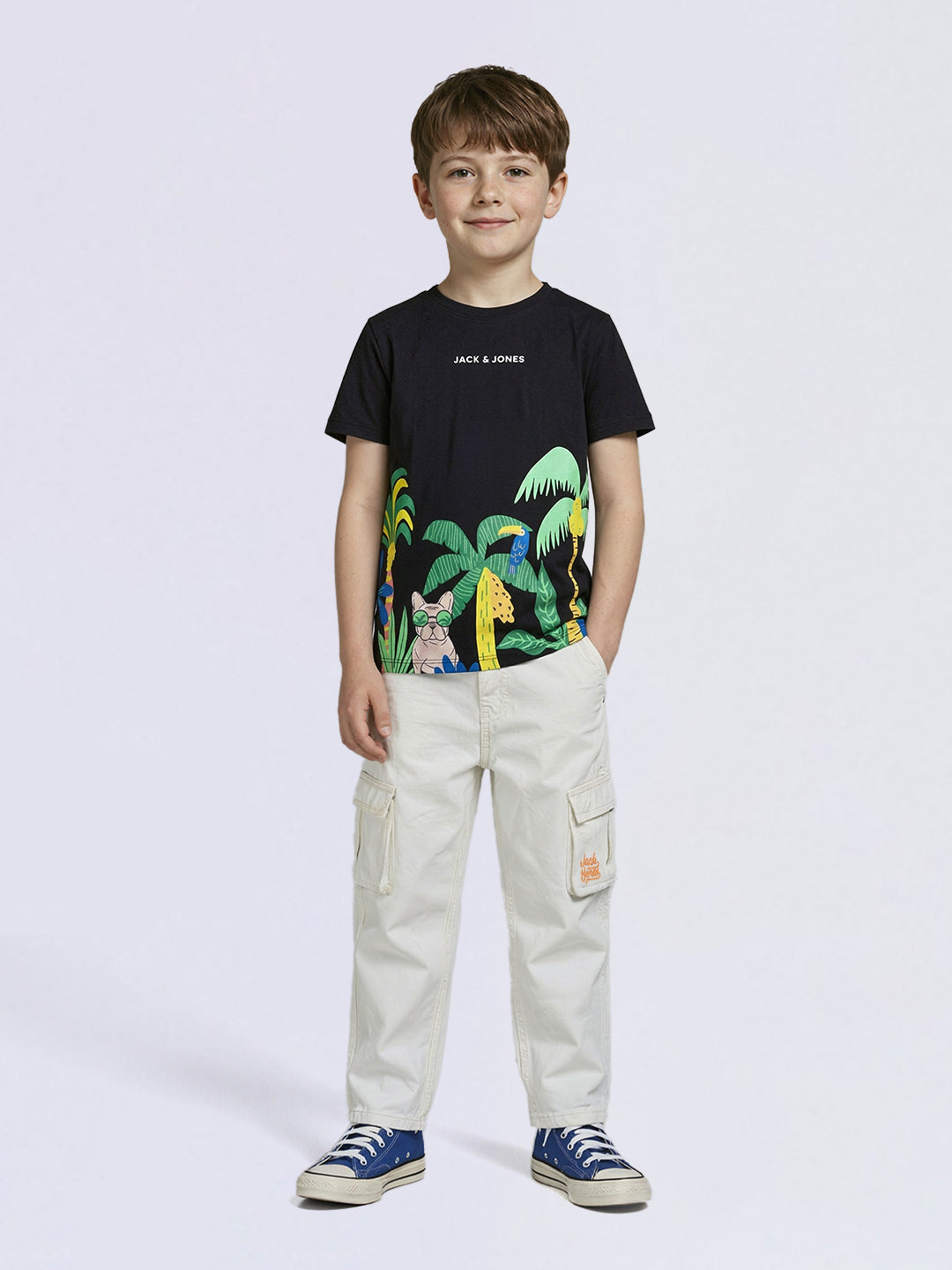 Boys Black Tropical Print T-shirt