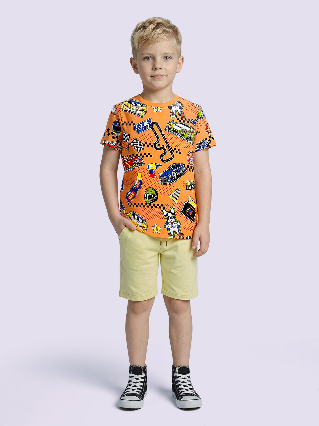Boys Orange Printed T-shirt
