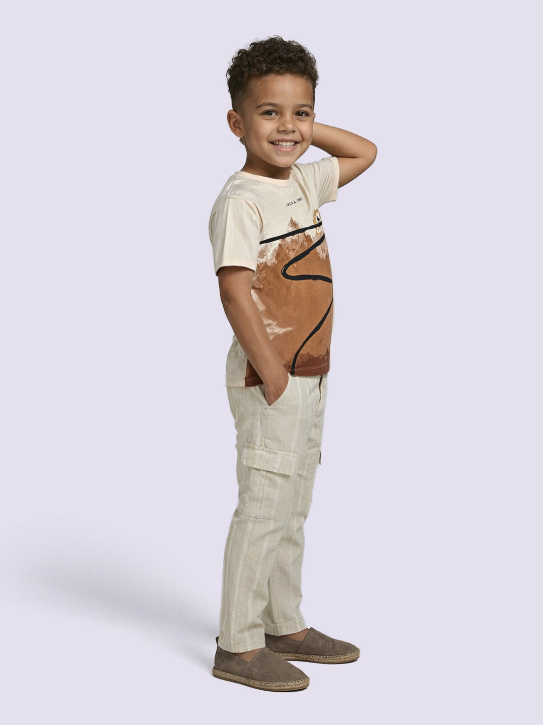 Boys Beige Striped Cargo Pants