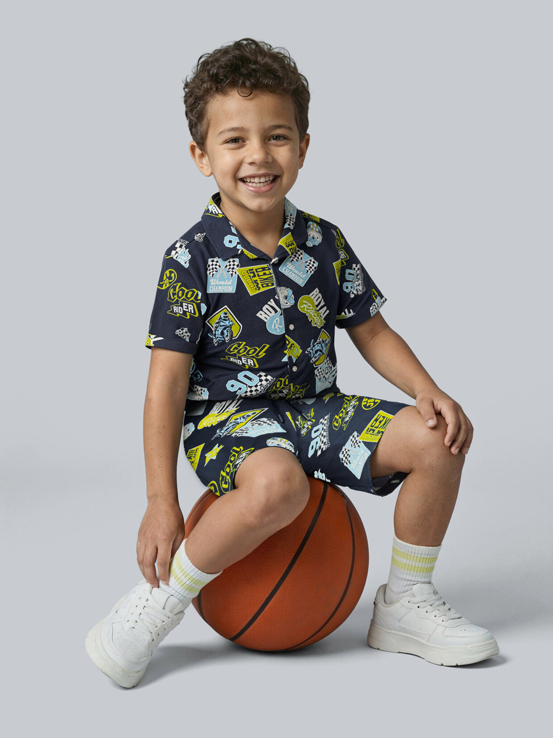 Boys Racing Print Casual Shorts