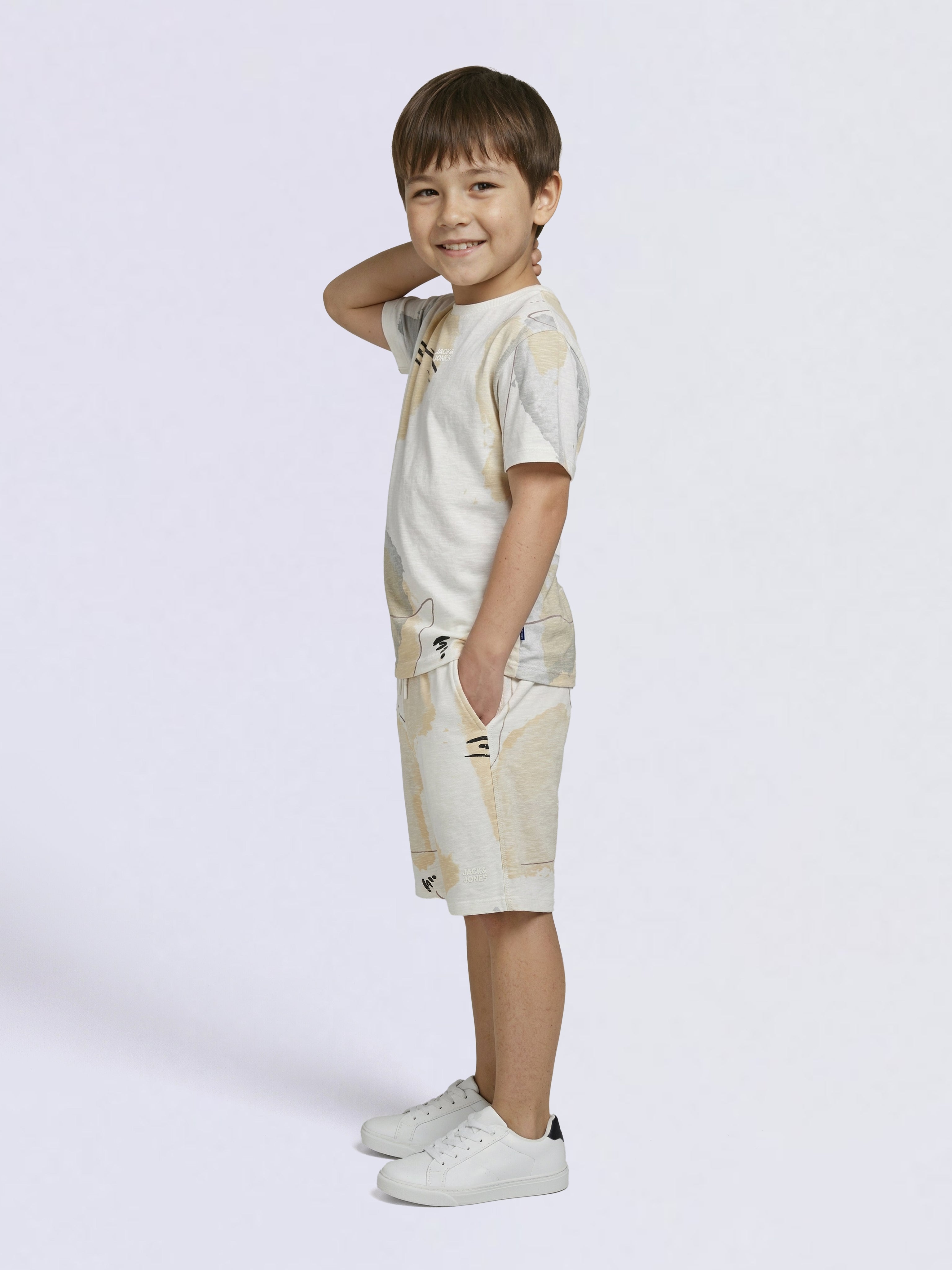 Boys White Printed Cotton Shorts