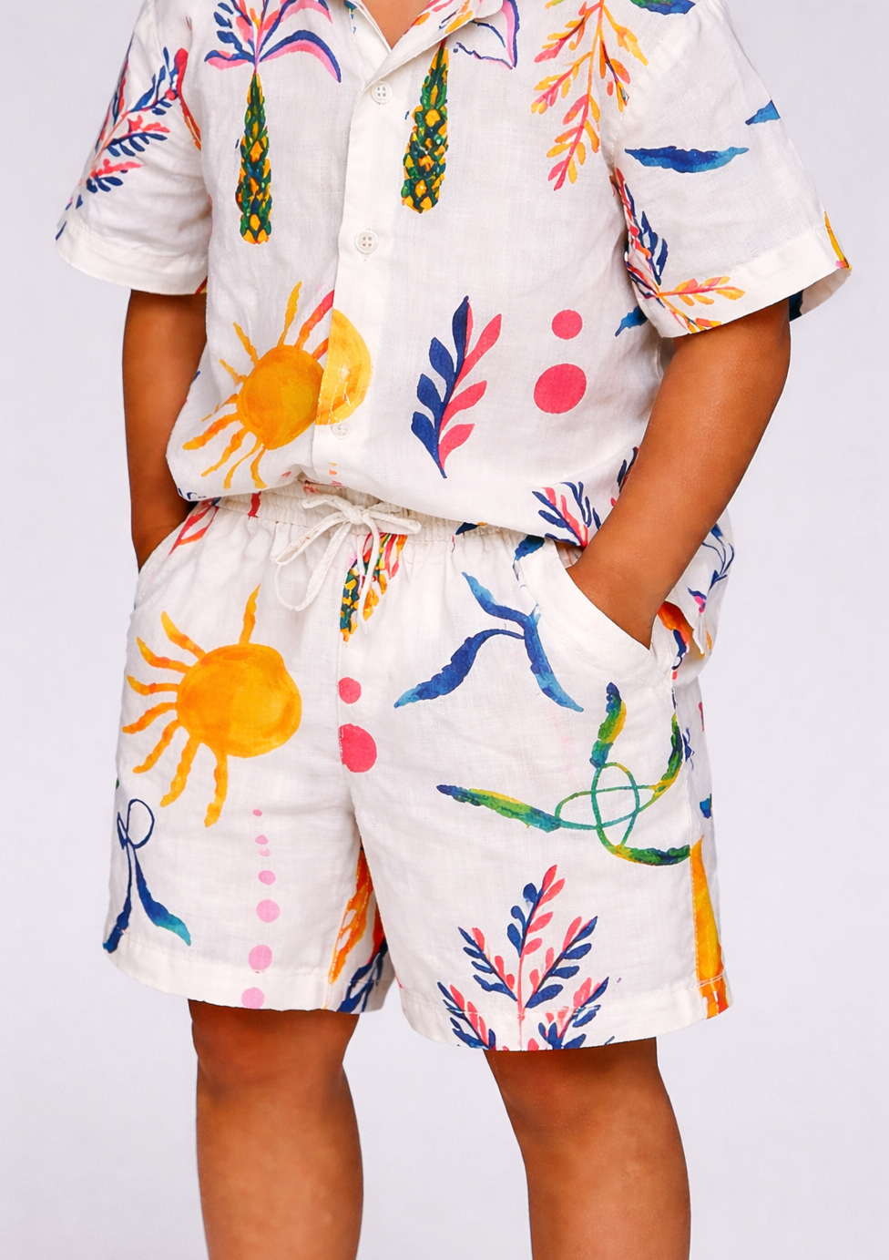 Boys White Printed Shorts