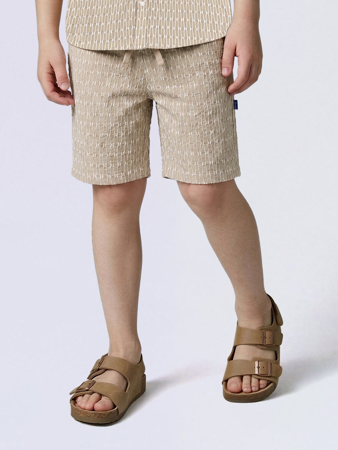 Boys Beige Textured Shorts - 3/4Y