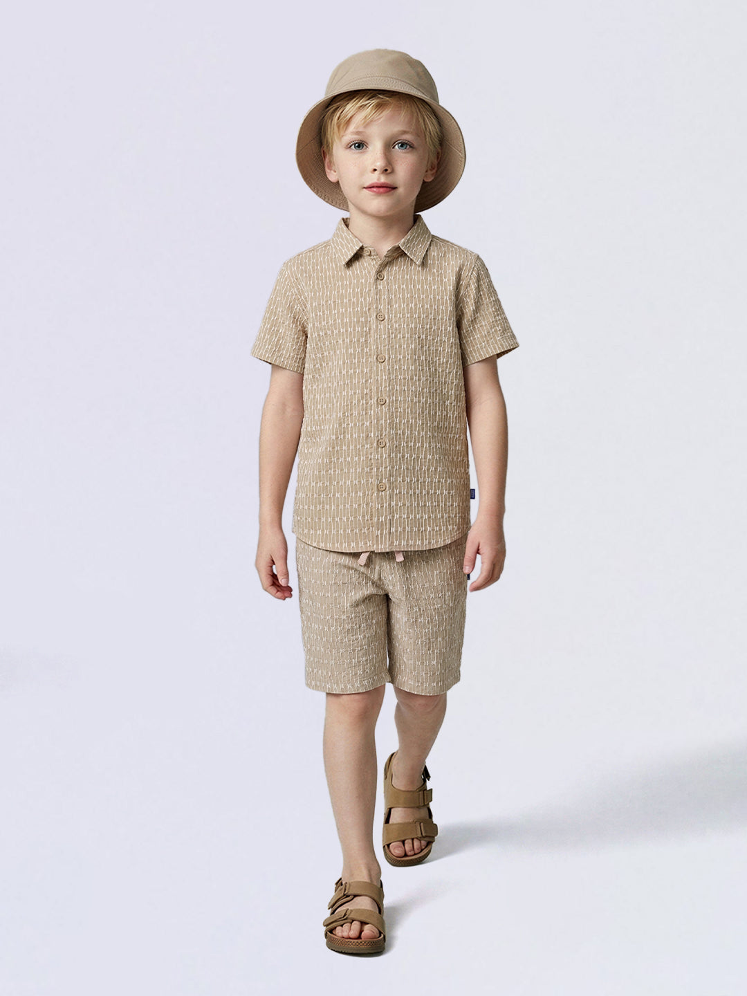 Boys Beige Textured Shorts