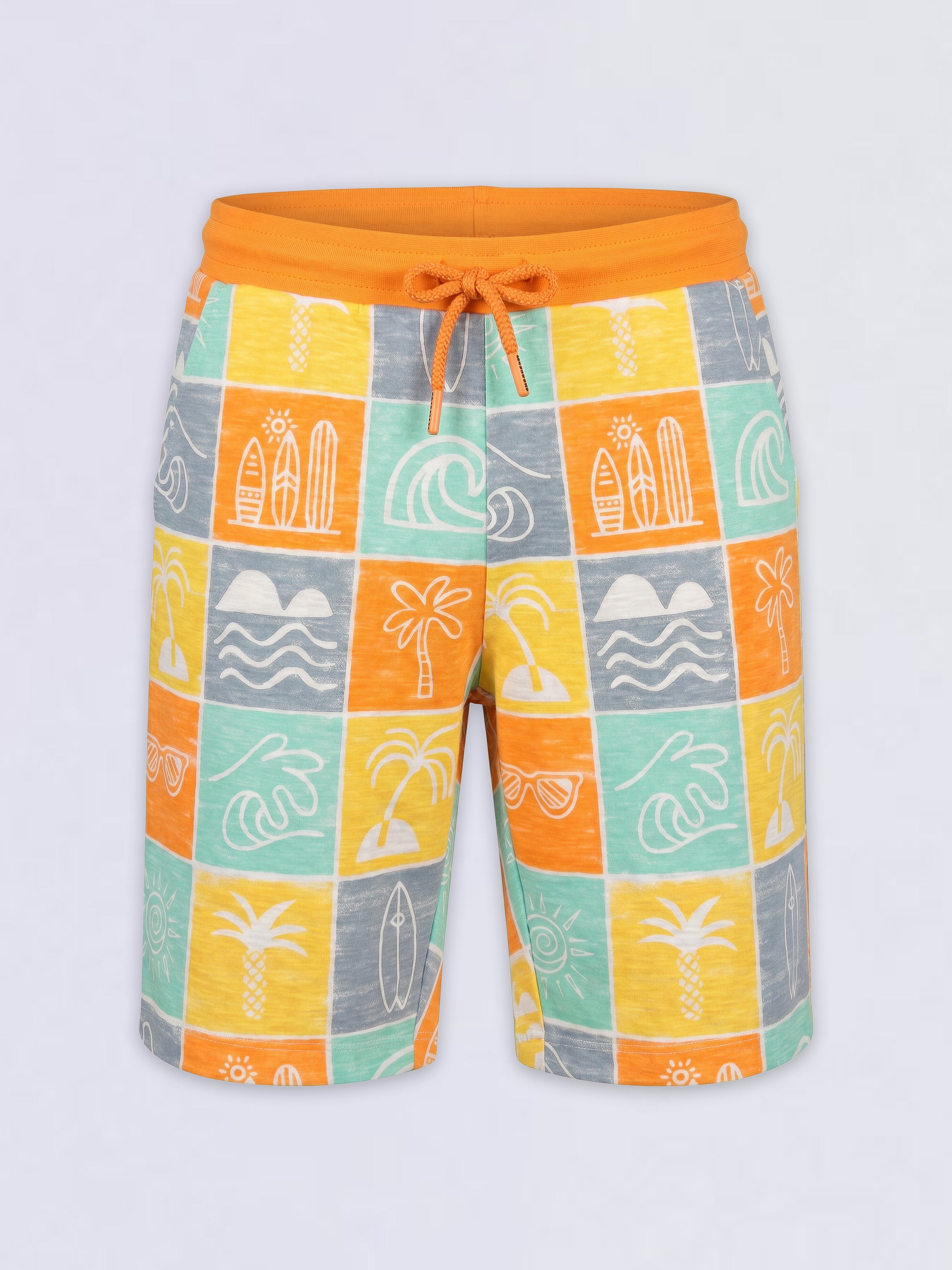 Boys Orange Printed Shorts