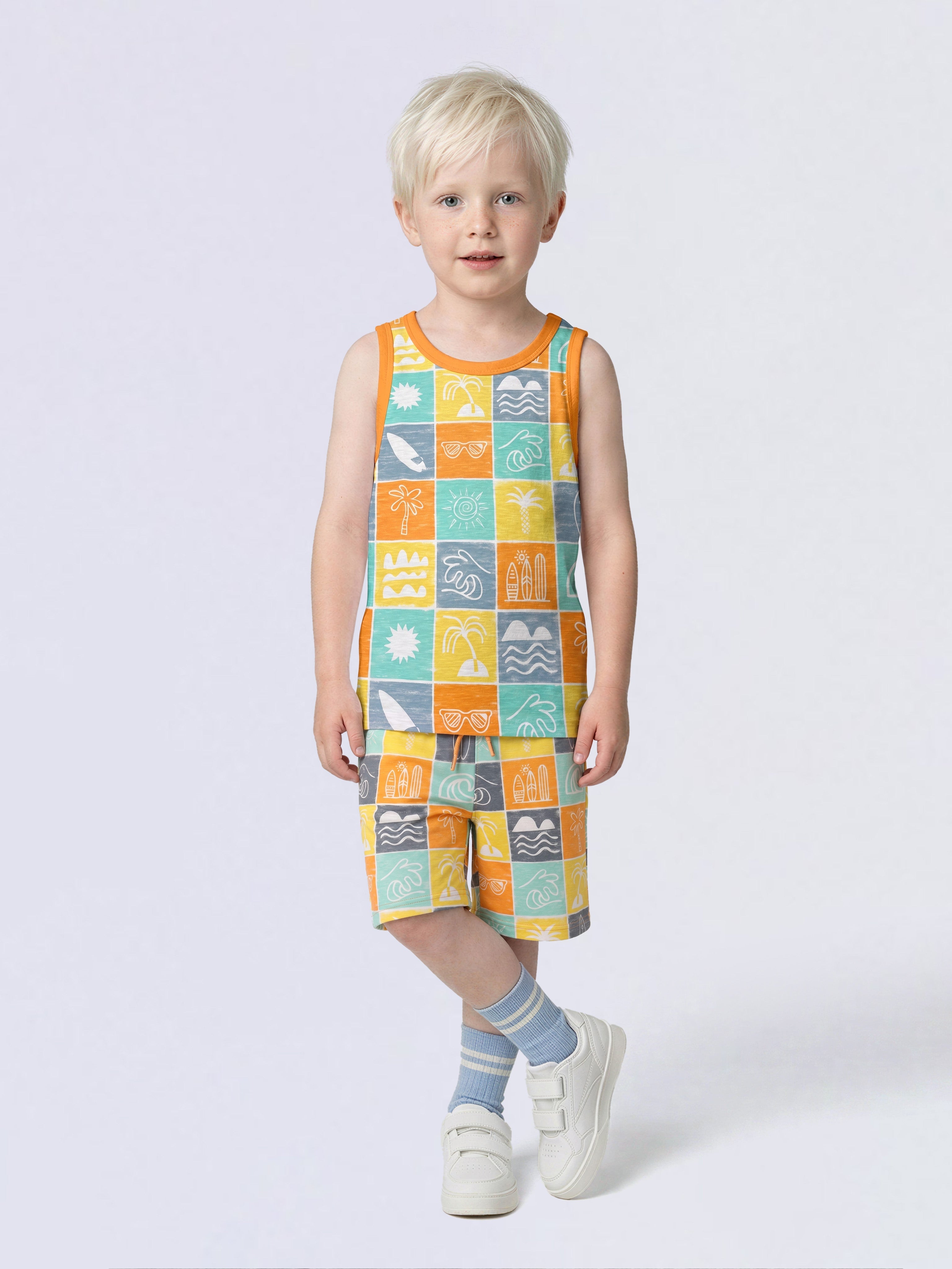 Boys Orange Printed Shorts