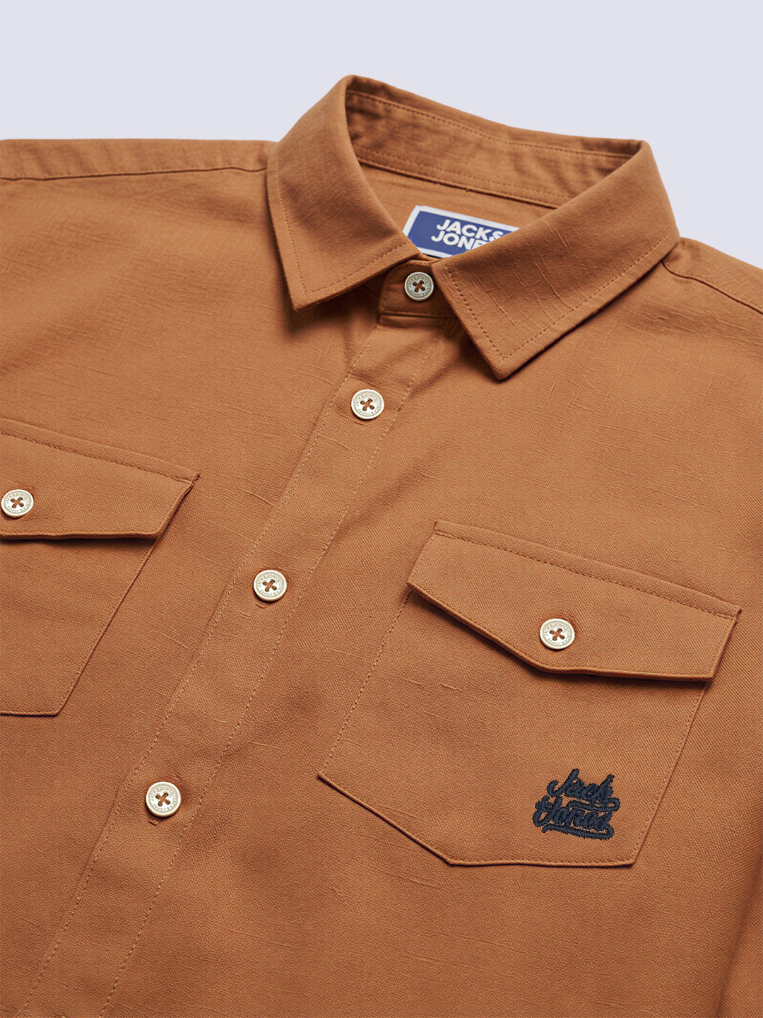 Boys Linen Blend Regular Fit Shirt - Orange