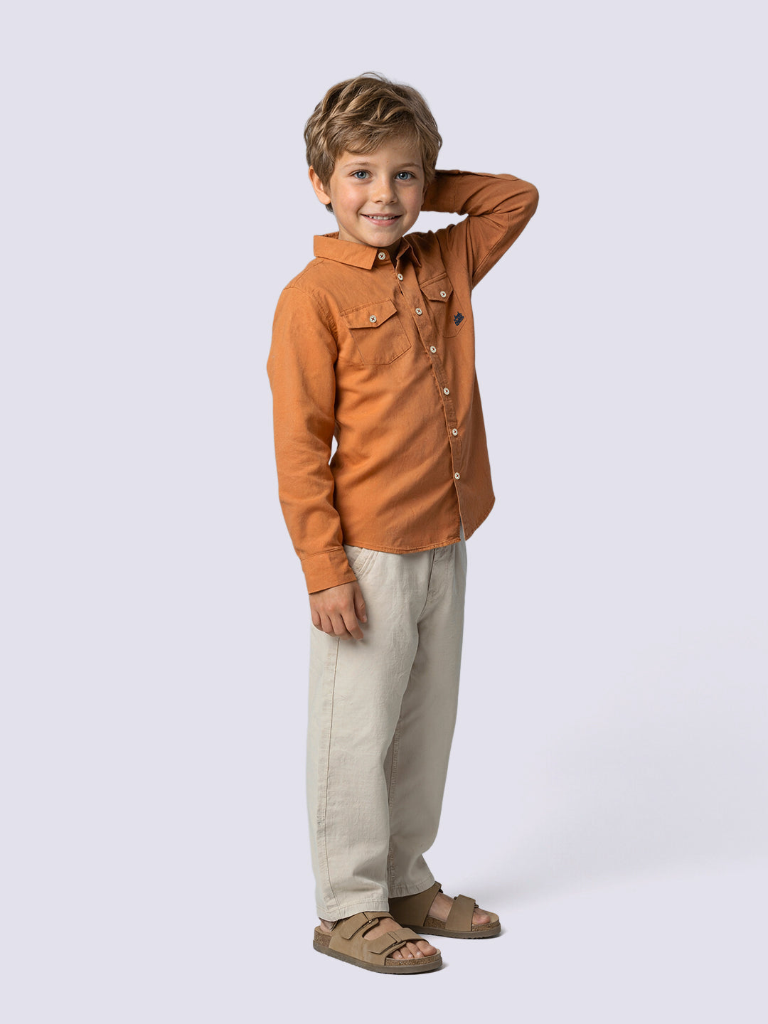 Boys Linen Blend Regular Fit Shirt - Orange