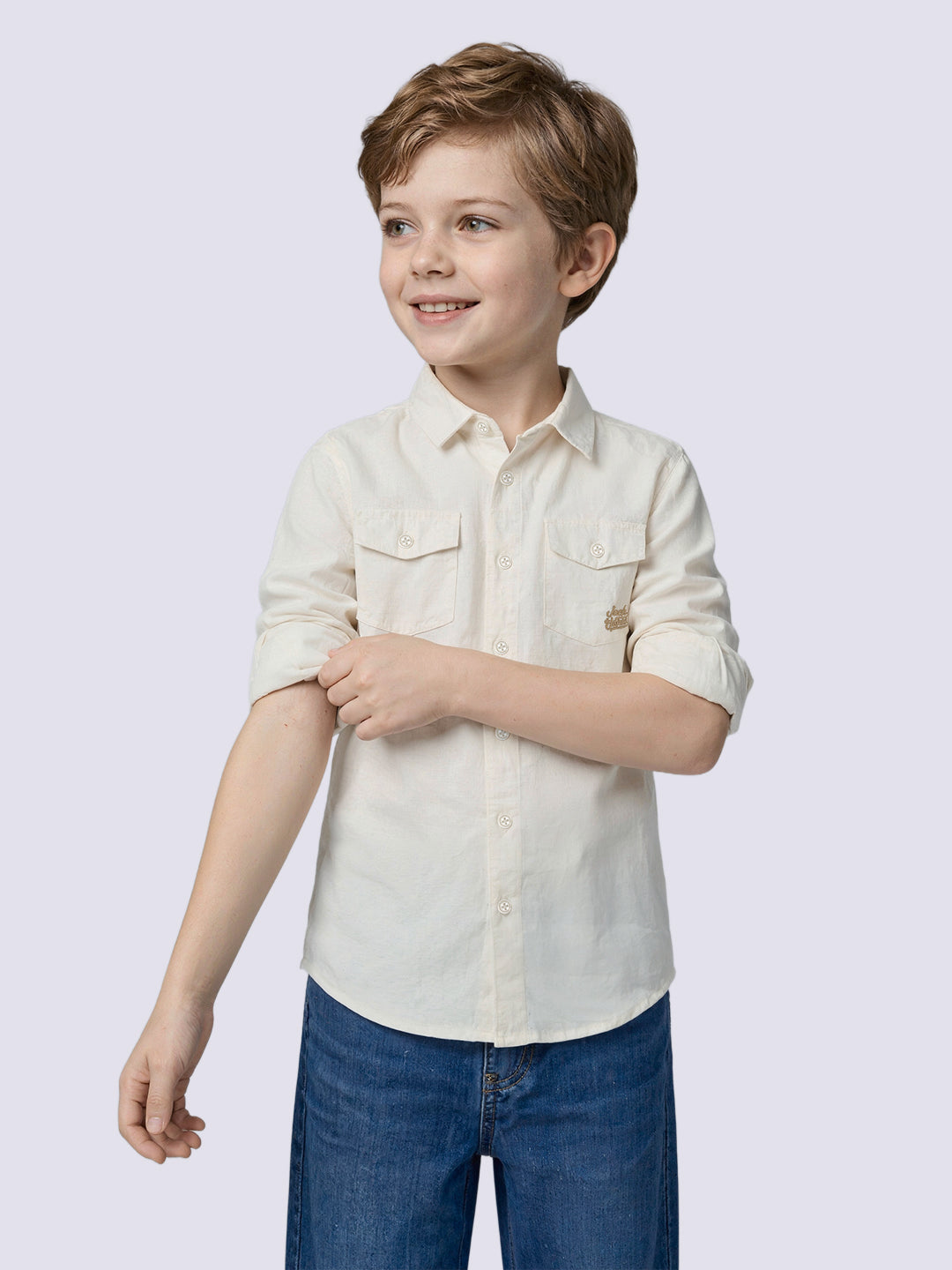 Boys Linen Blend Regular Fit Shirt - Off-White