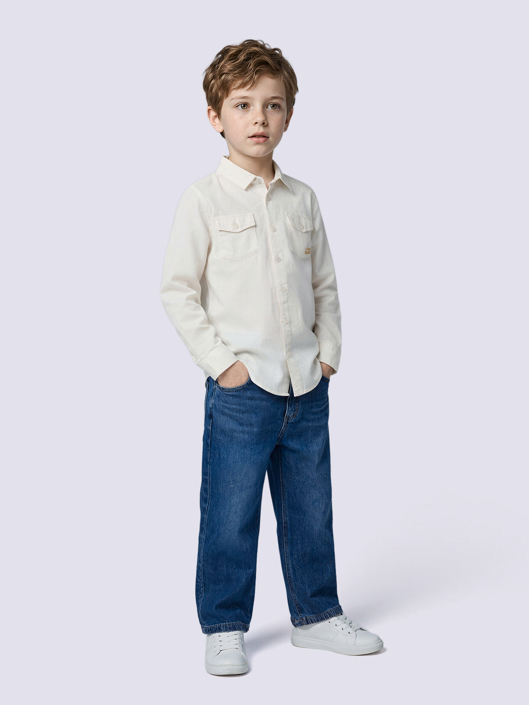 Boys Linen Blend Regular Fit Shirt - Off-White