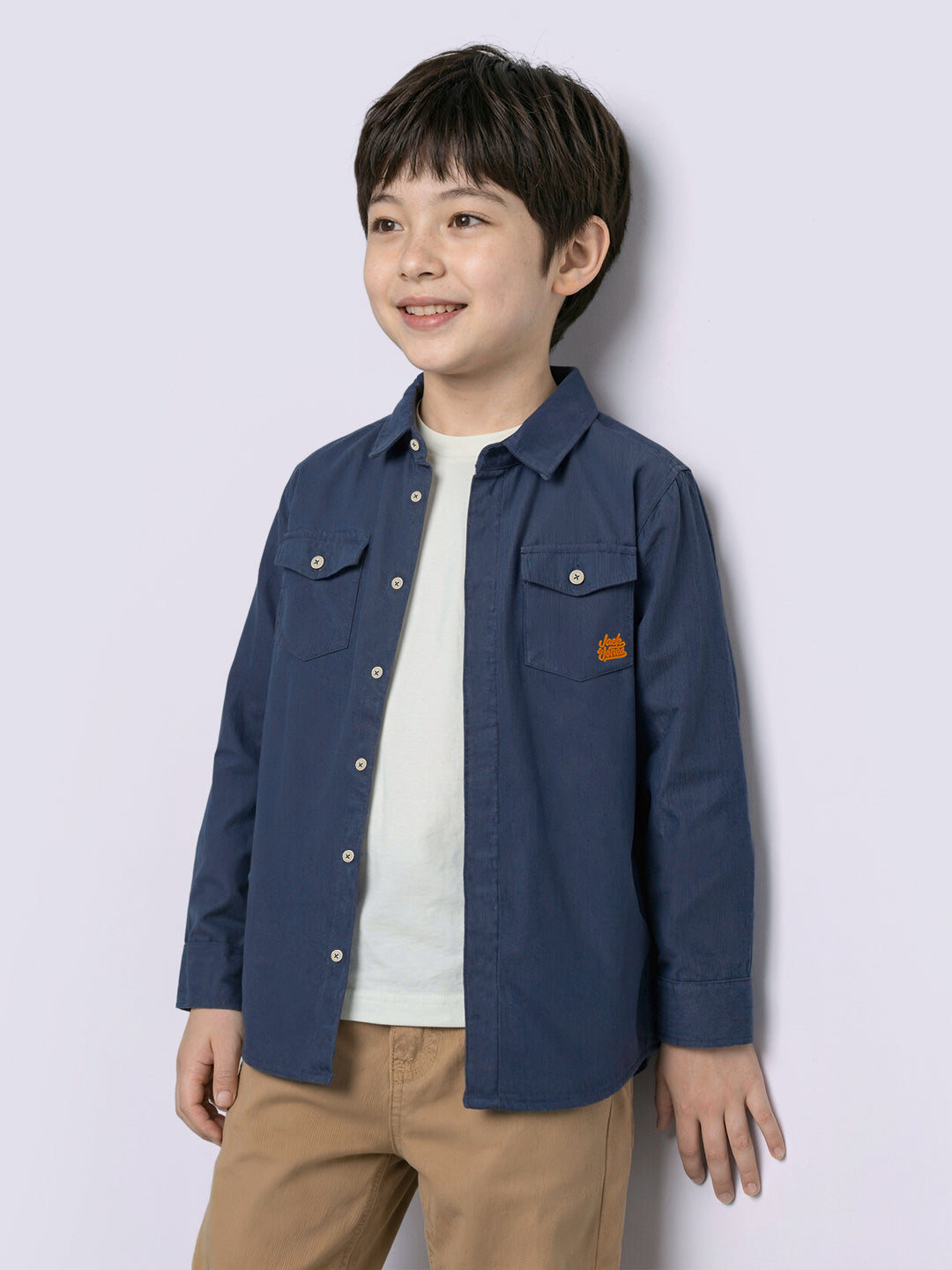 Boys Linen Blend Regular Fit Shirt - Navy Blue