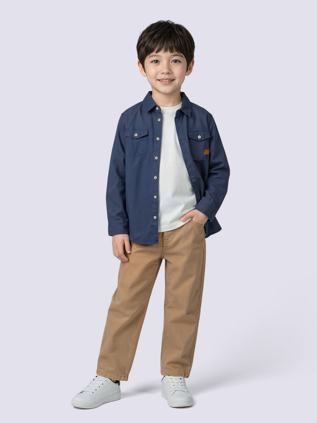 Boys Linen Blend Regular Fit Shirt - Navy Blue