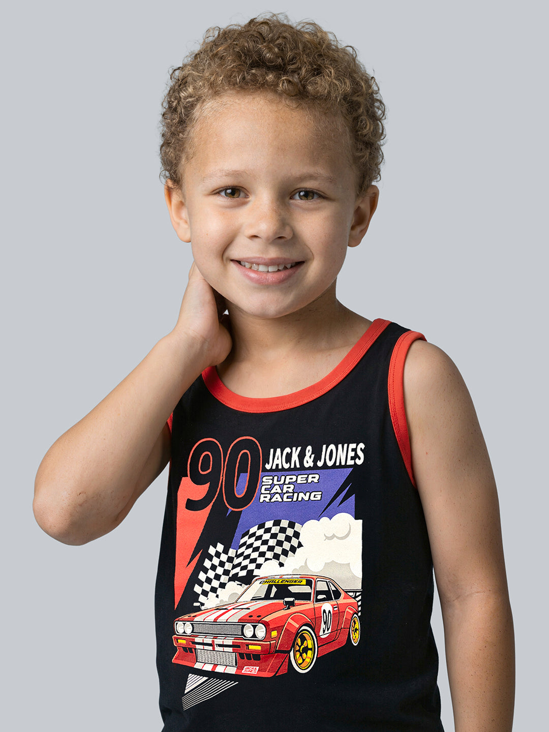 Boys Black Racing Graphic Tank Top