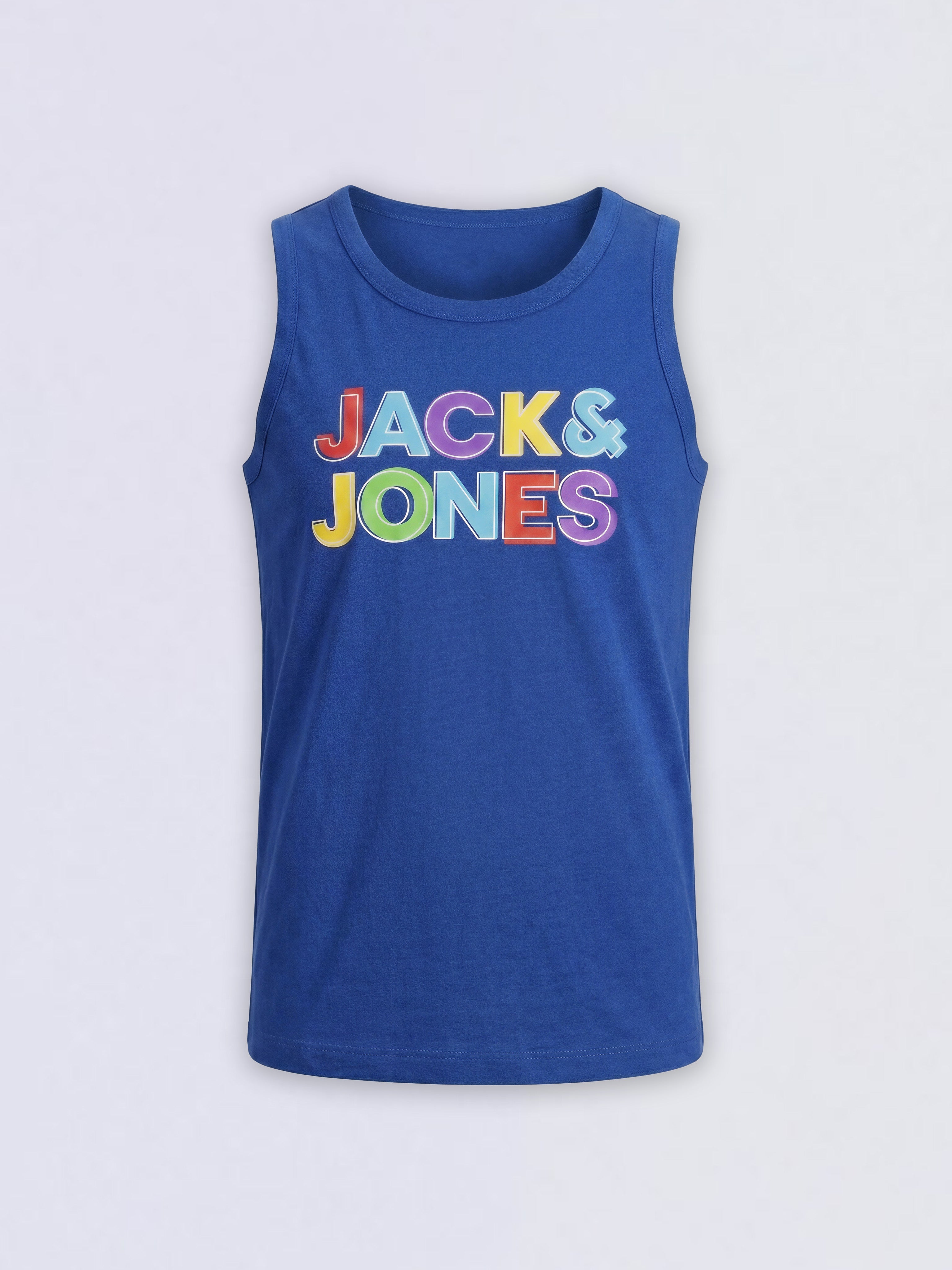 Boys Blue Logo Print Sleeveless T-shirt