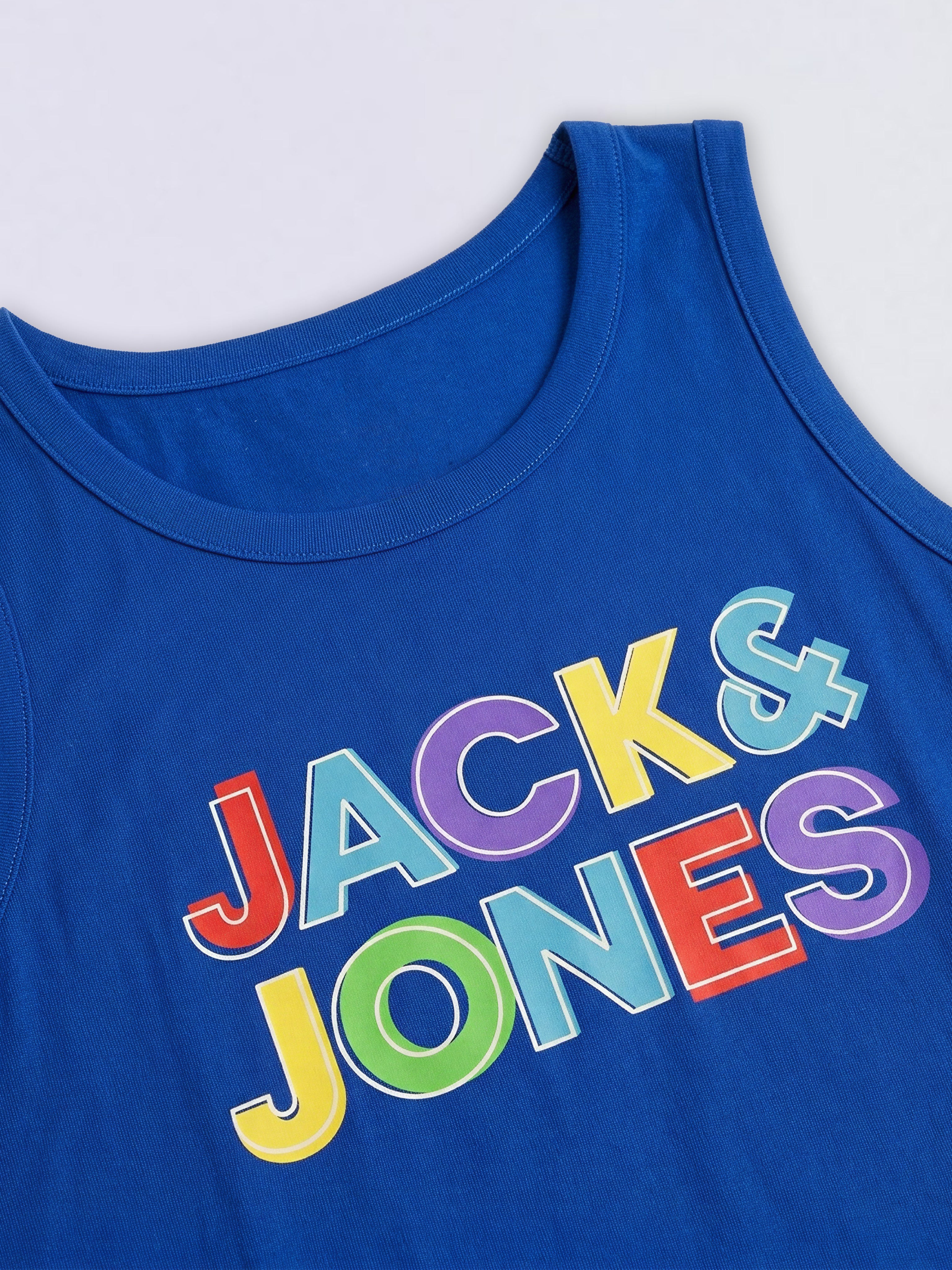 Boys Blue Logo Print Sleeveless T-shirt