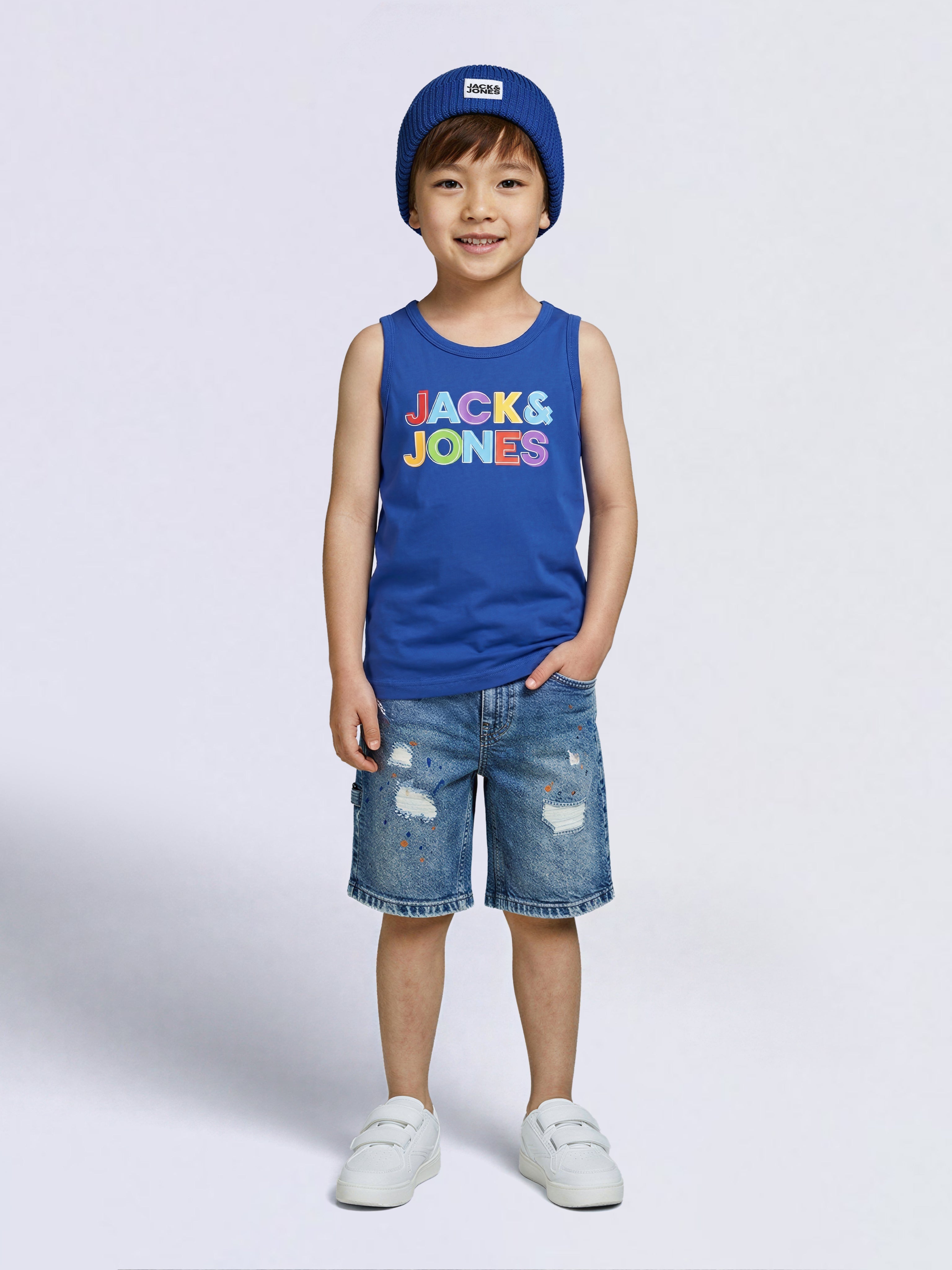 Boys Blue Logo Print Sleeveless T-shirt