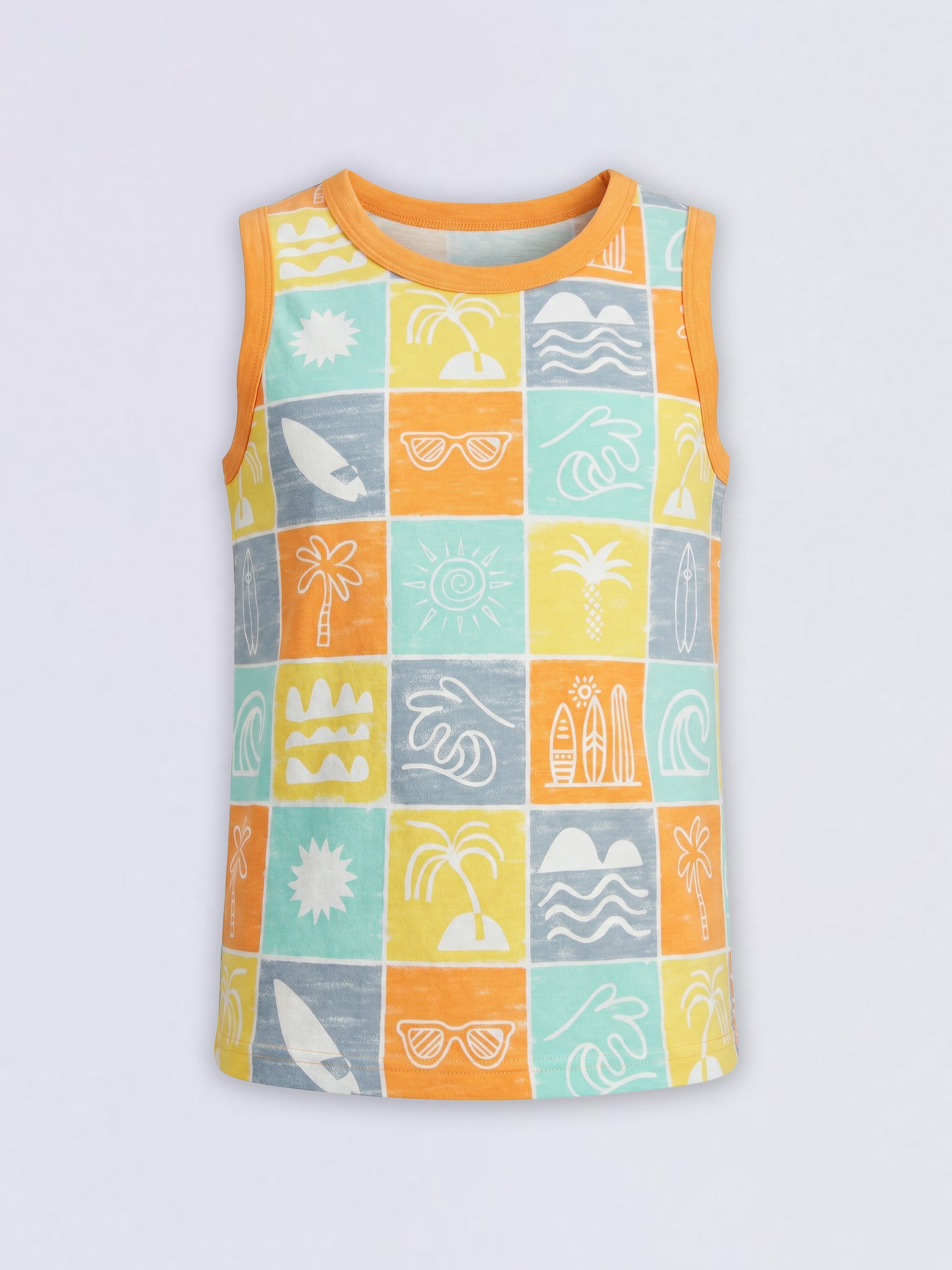 Boys Orange Printed Sleeveless T-shirt