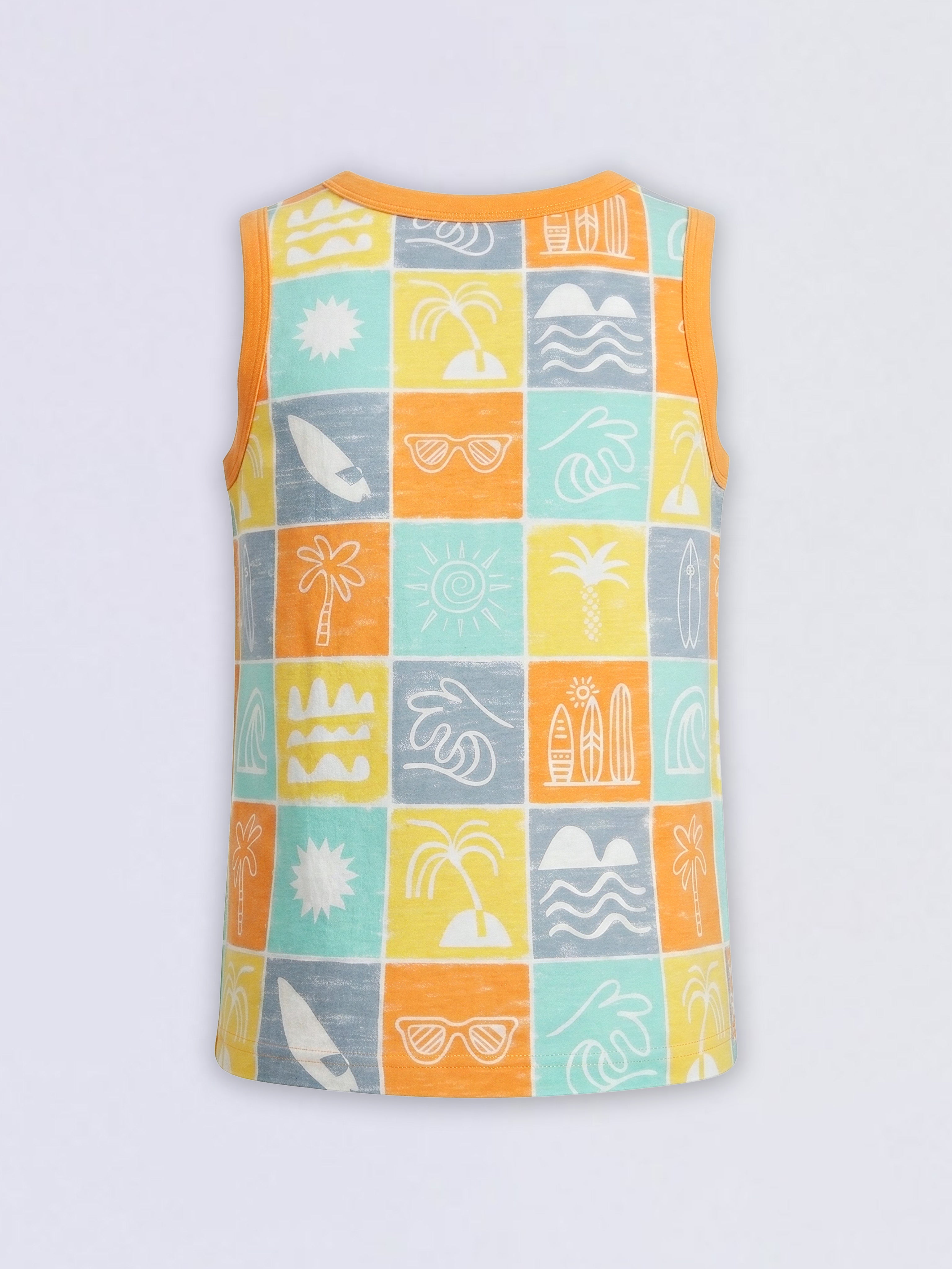 Boys Orange Printed Sleeveless T-shirt