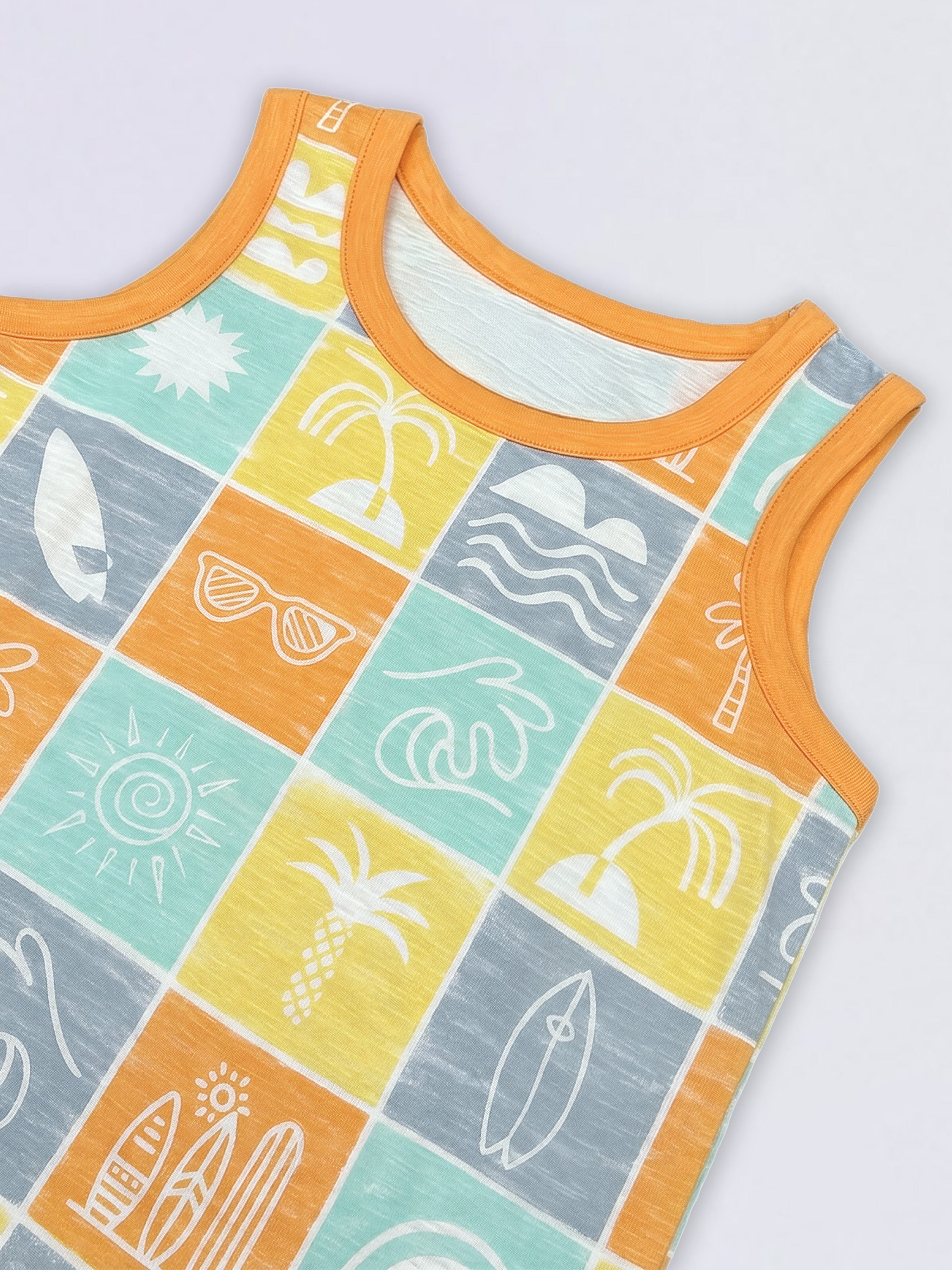 Boys Orange Printed Sleeveless T-shirt