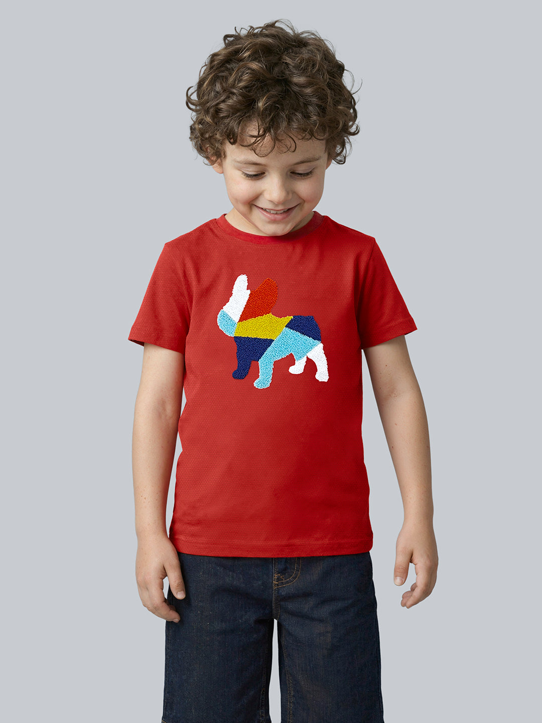 Boys Red Textured Cotton T-Shirt - 11/12Y