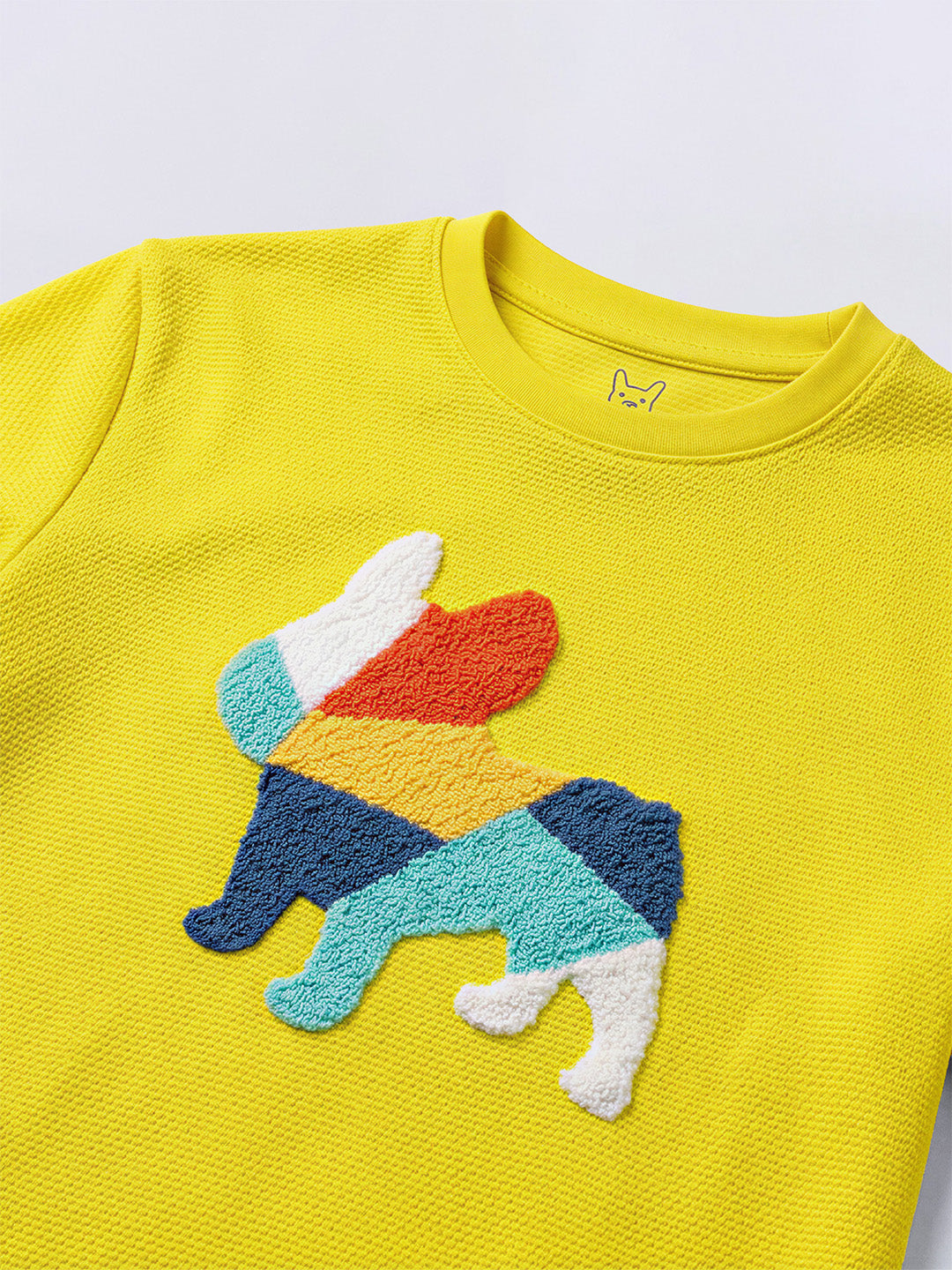 Boys Yellow Embroidered Doggo Print T-short