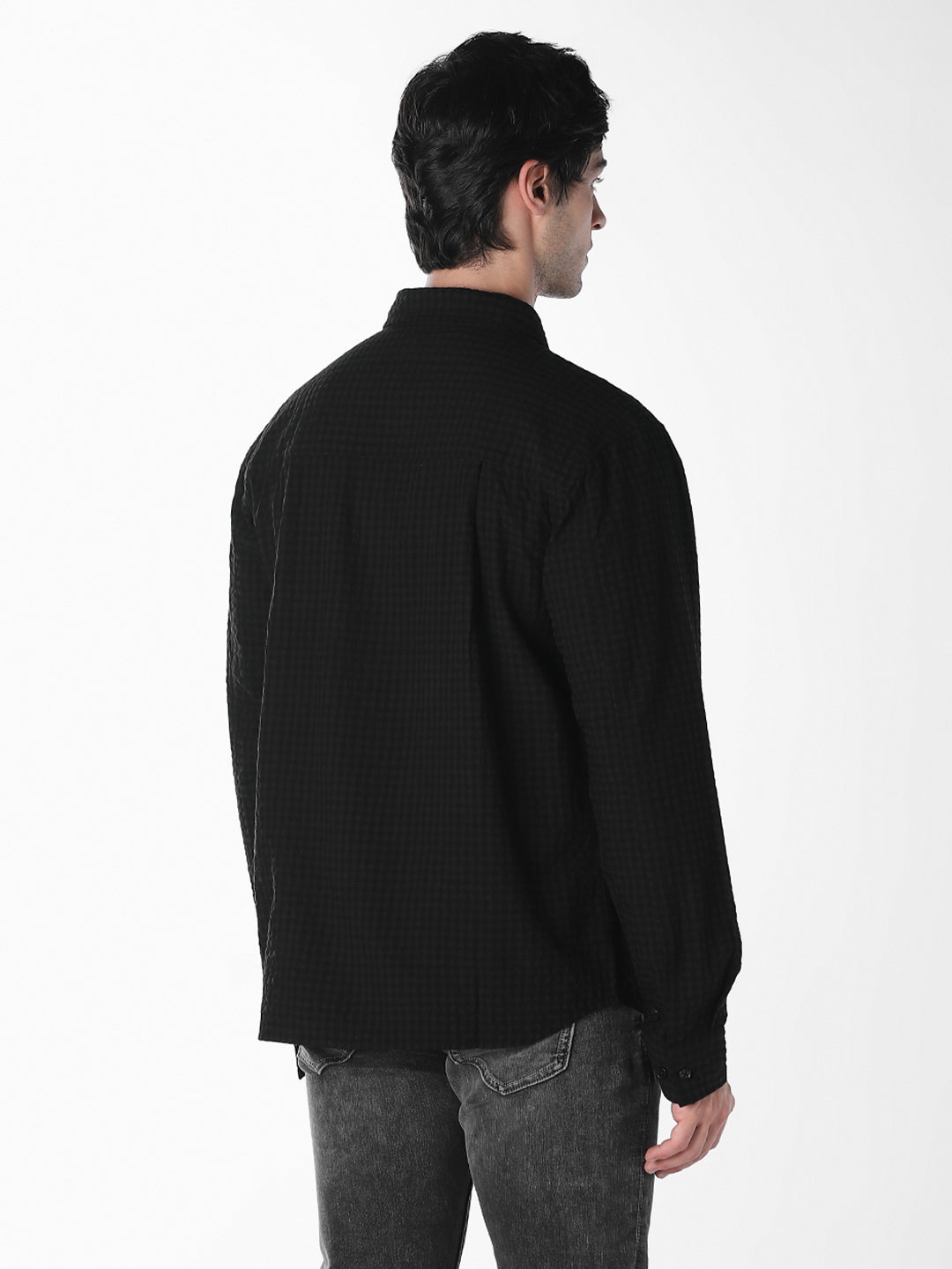 Black Micro Check Oversized Shirt