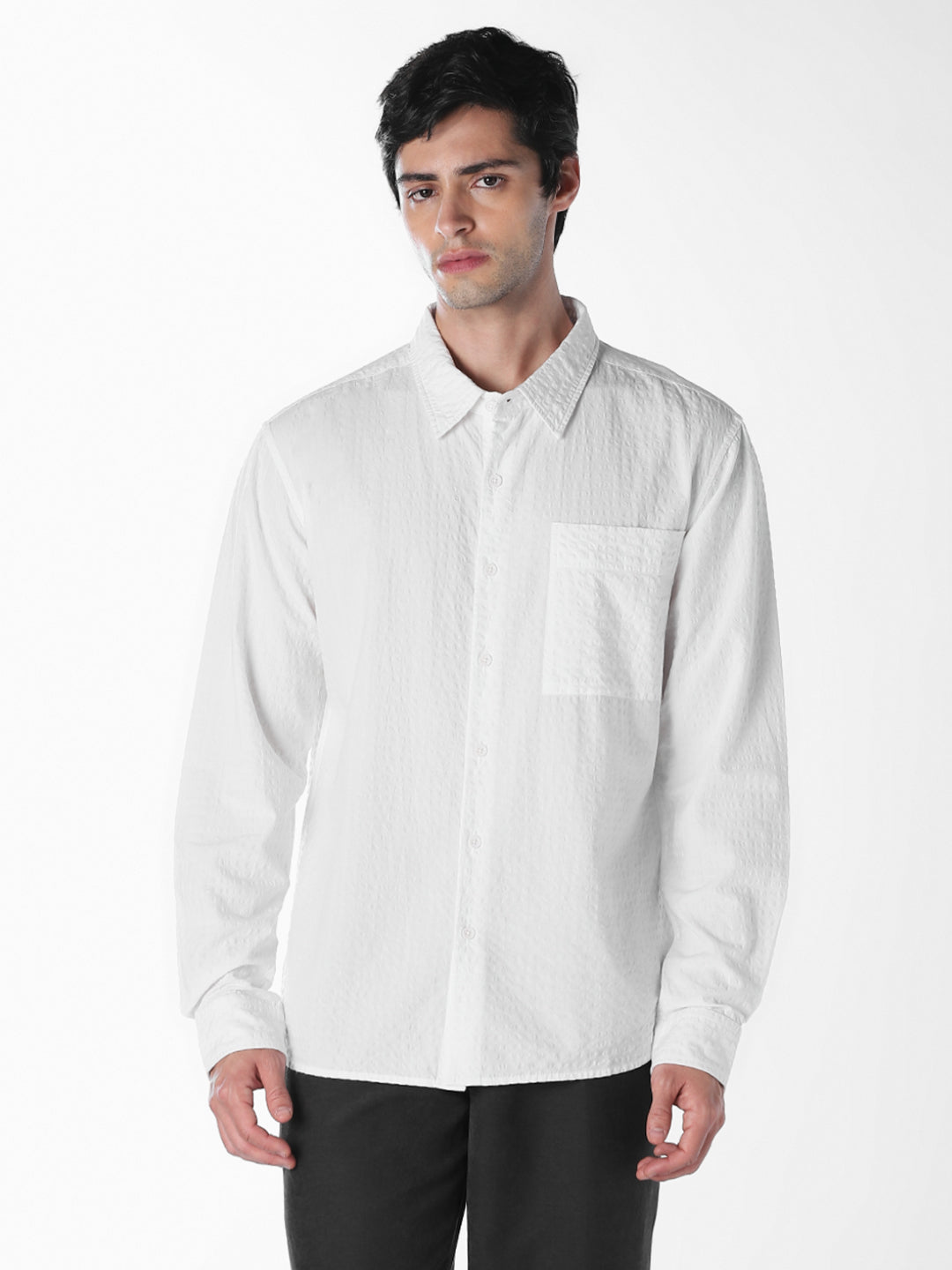 White Micro Check Oversized Shirt