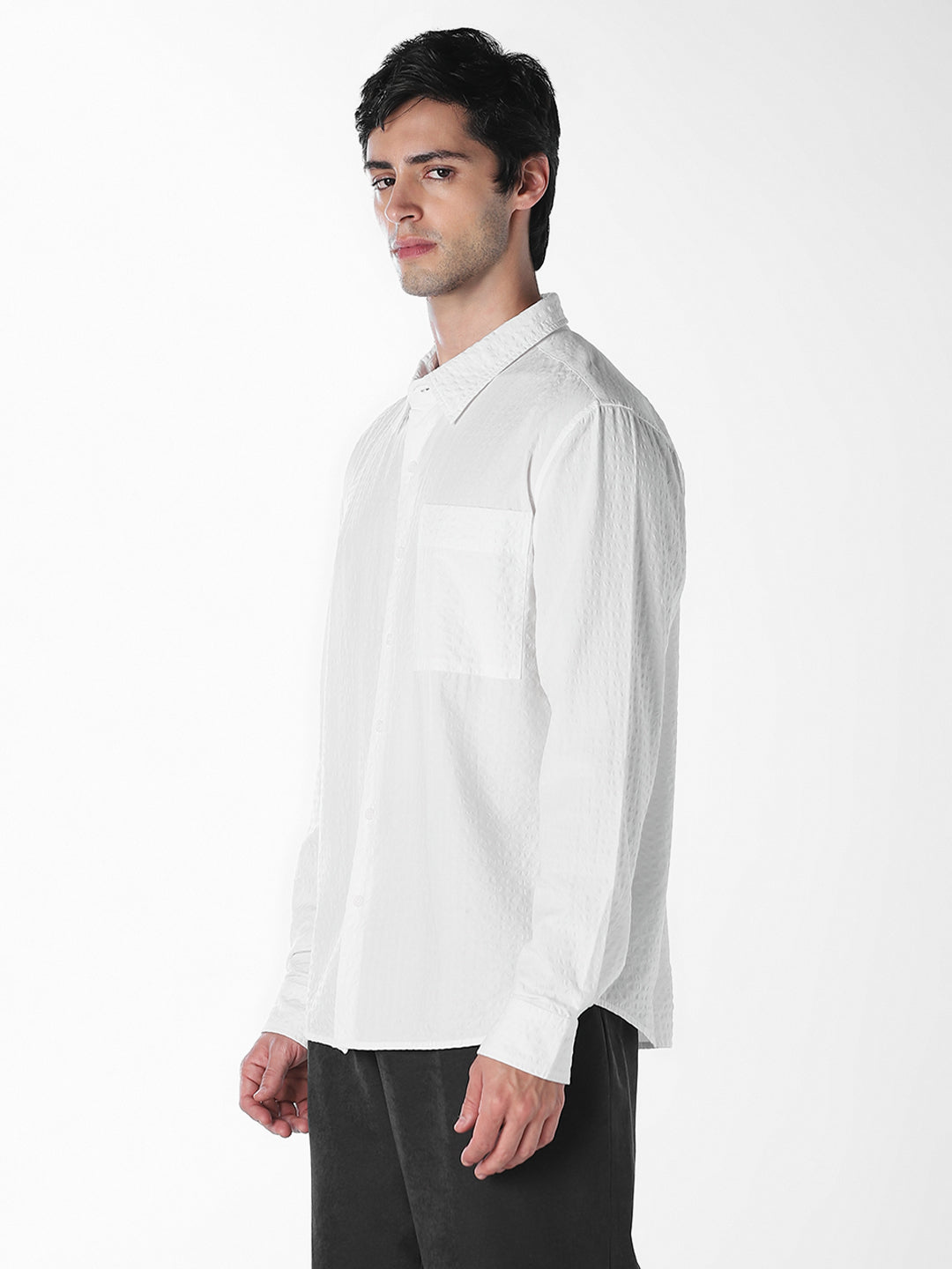 White Micro Check Oversized Shirt