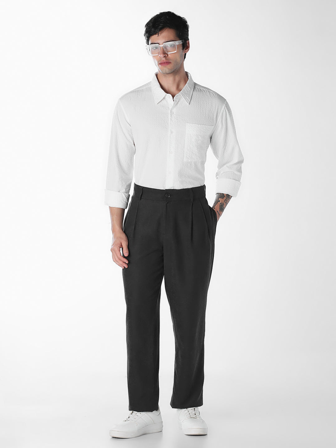 White Micro Check Oversized Shirt