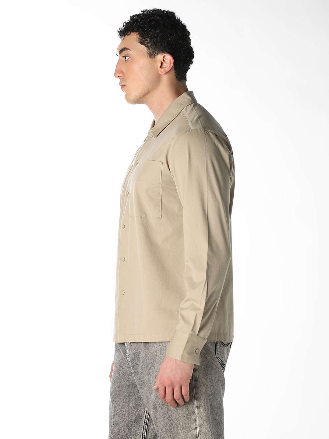 Beige Patch Pocket Oversized Shirt