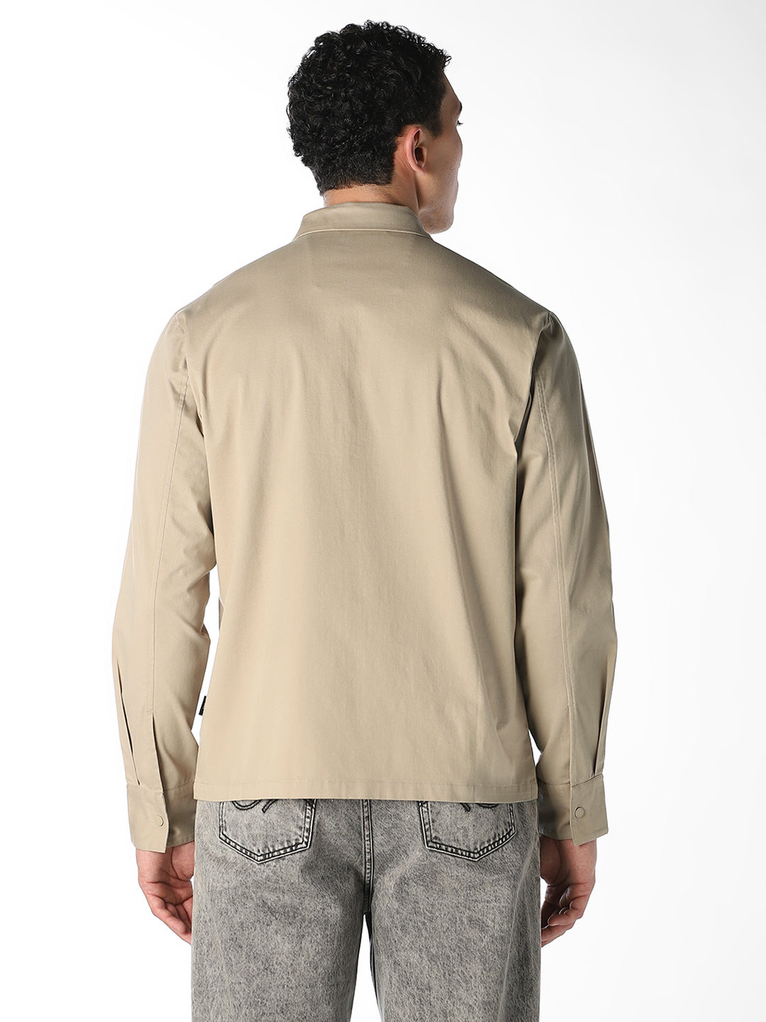 Beige Patch Pocket Oversized Shirt