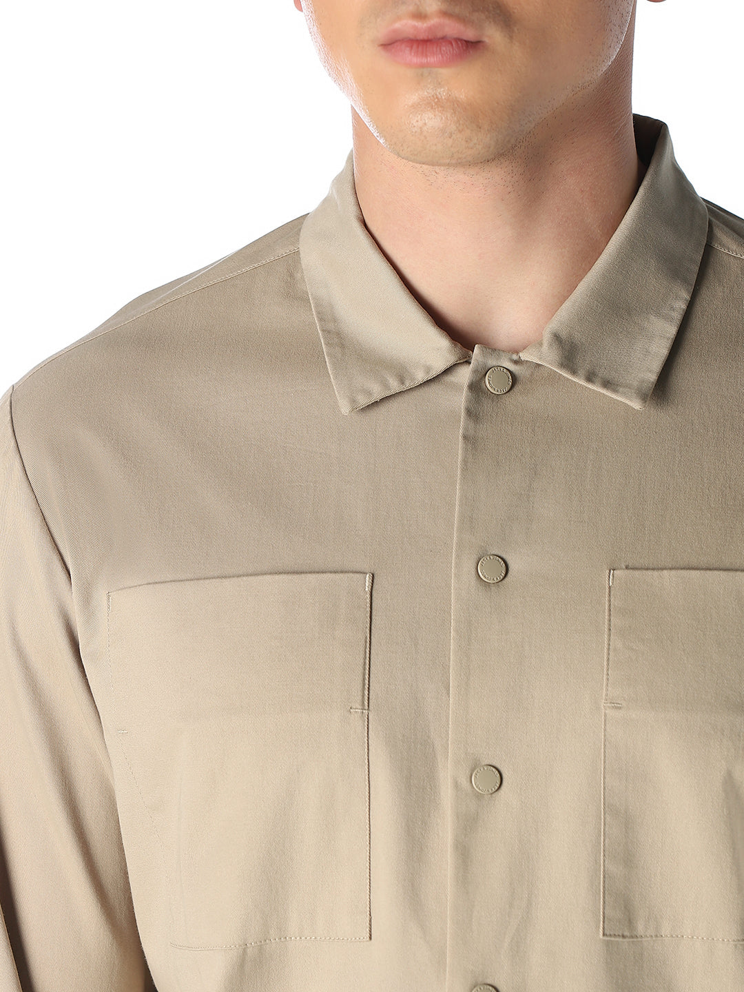 Beige Patch Pocket Oversized Shirt