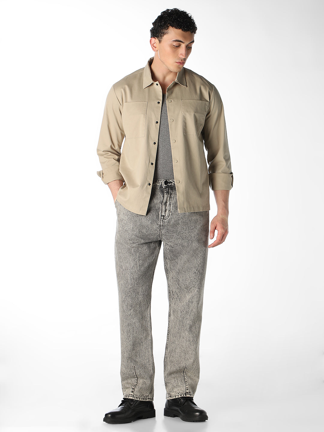 Beige Patch Pocket Oversized Shirt