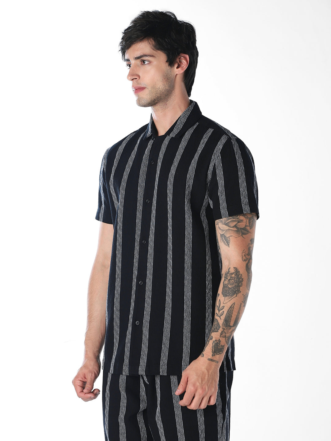 Navy Blue Striped Cotton Shirt