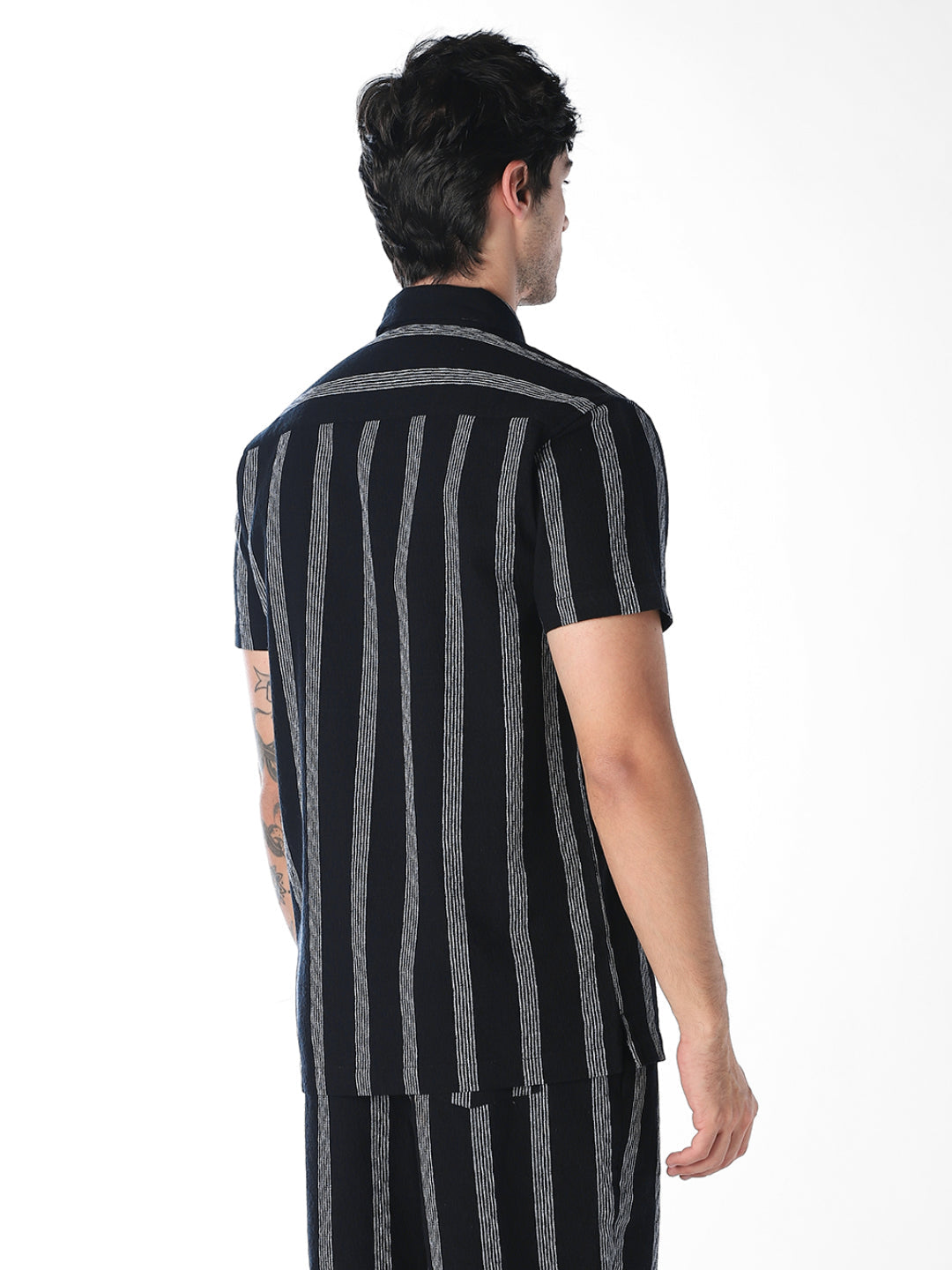 Navy Blue Striped Cotton Shirt