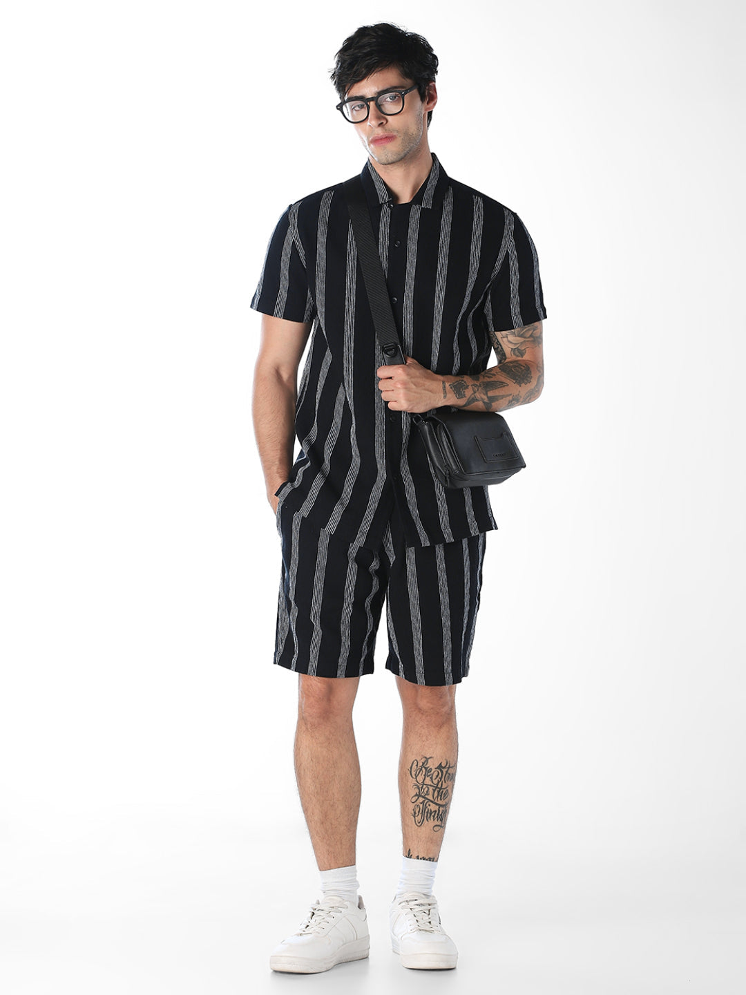 Navy Blue Striped Cotton Shirt