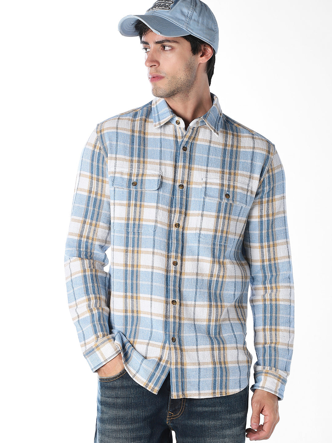 Light Blue Check Cotton Shirt - S