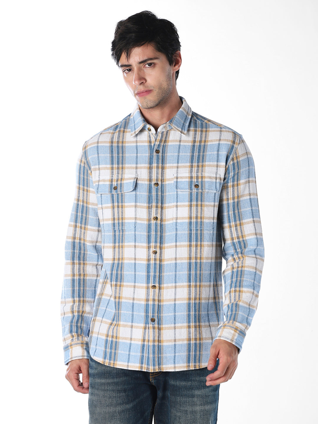 Light Blue Check Cotton Shirt