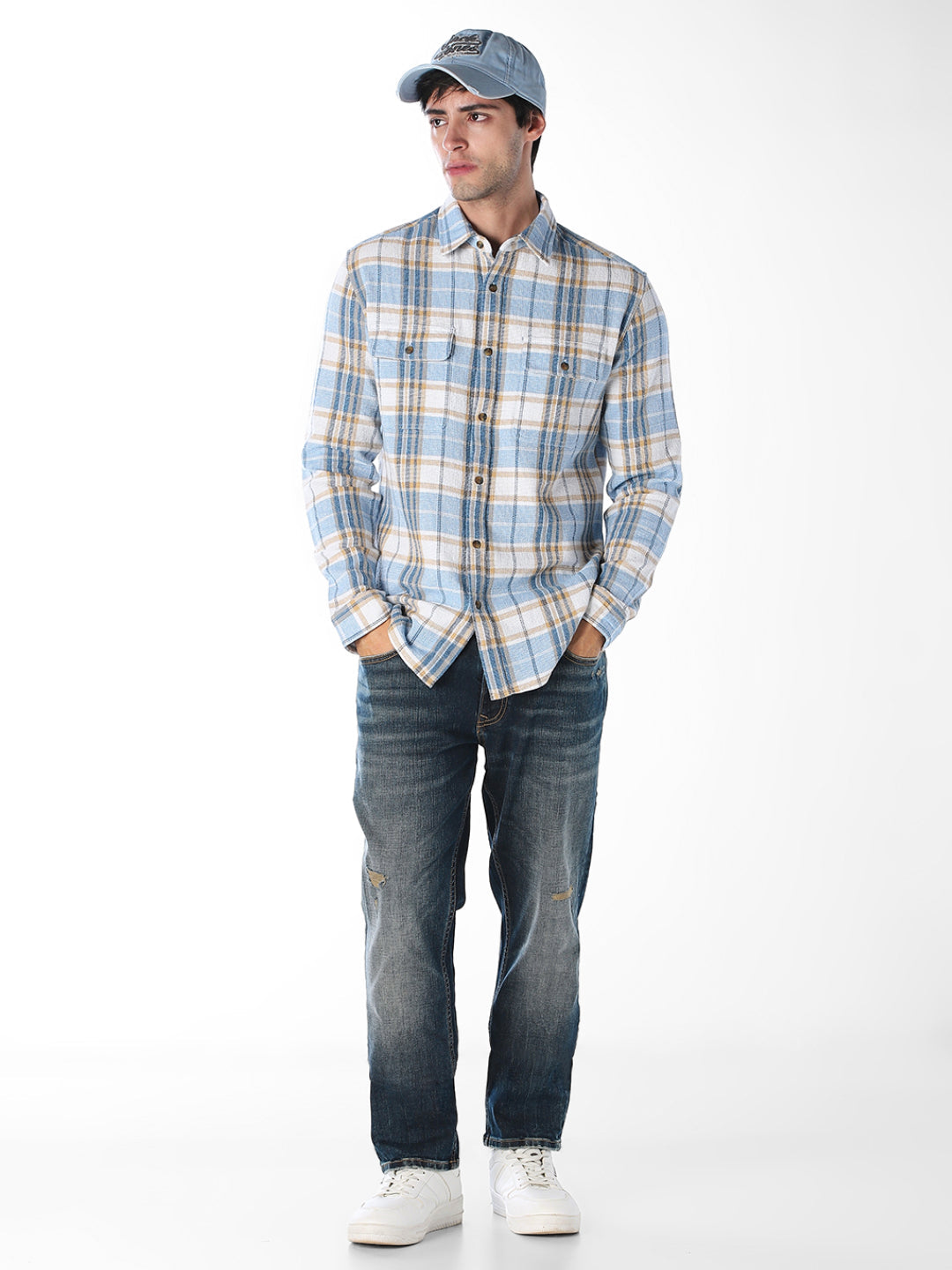 Light Blue Check Cotton Shirt