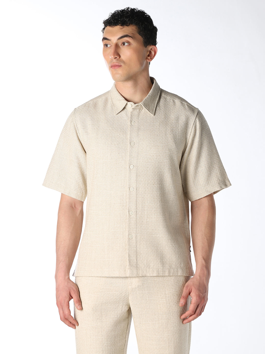 Beige Dobby Oversized Shirt