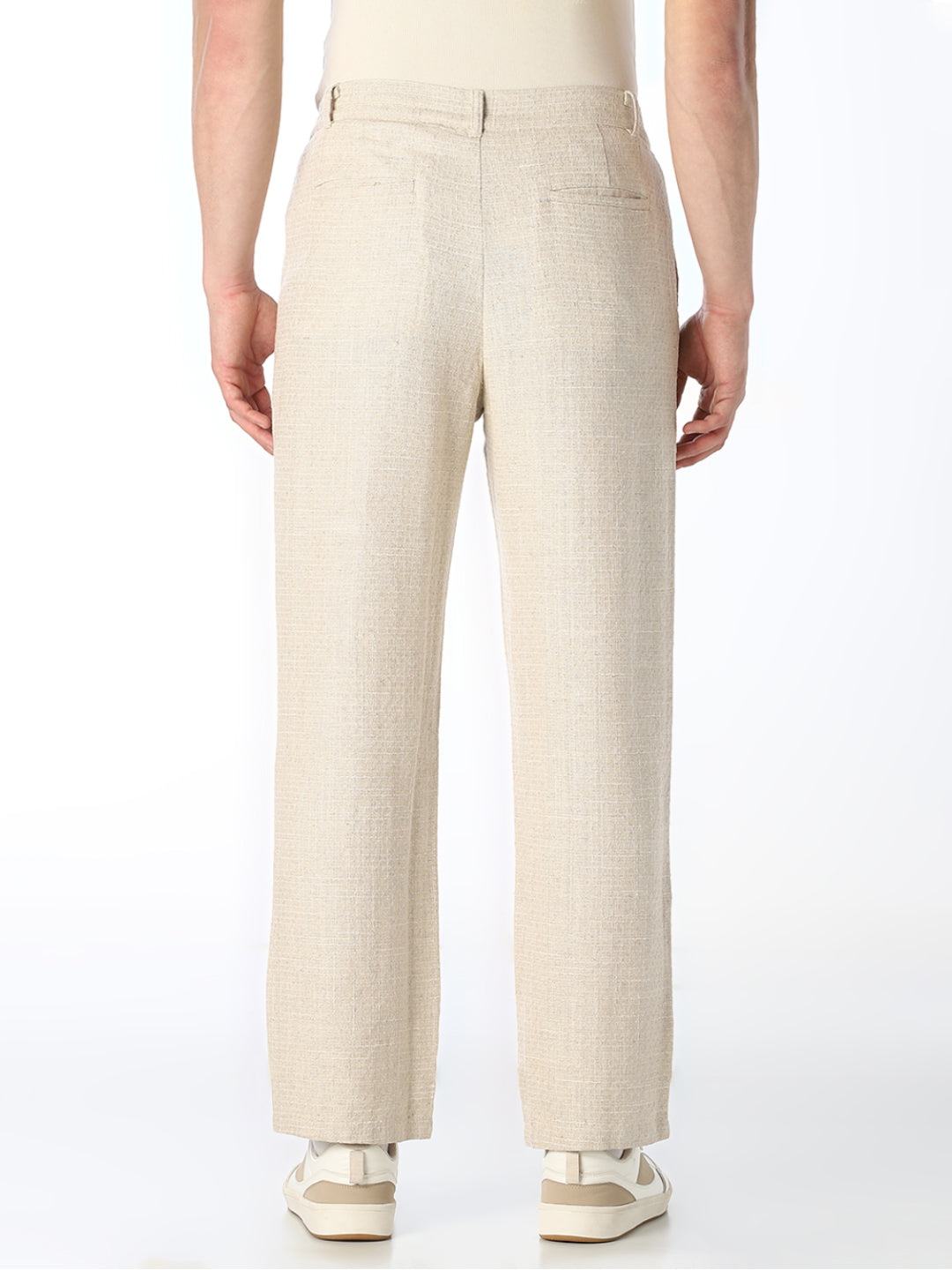 Beige Dobby Loose Fit Pants