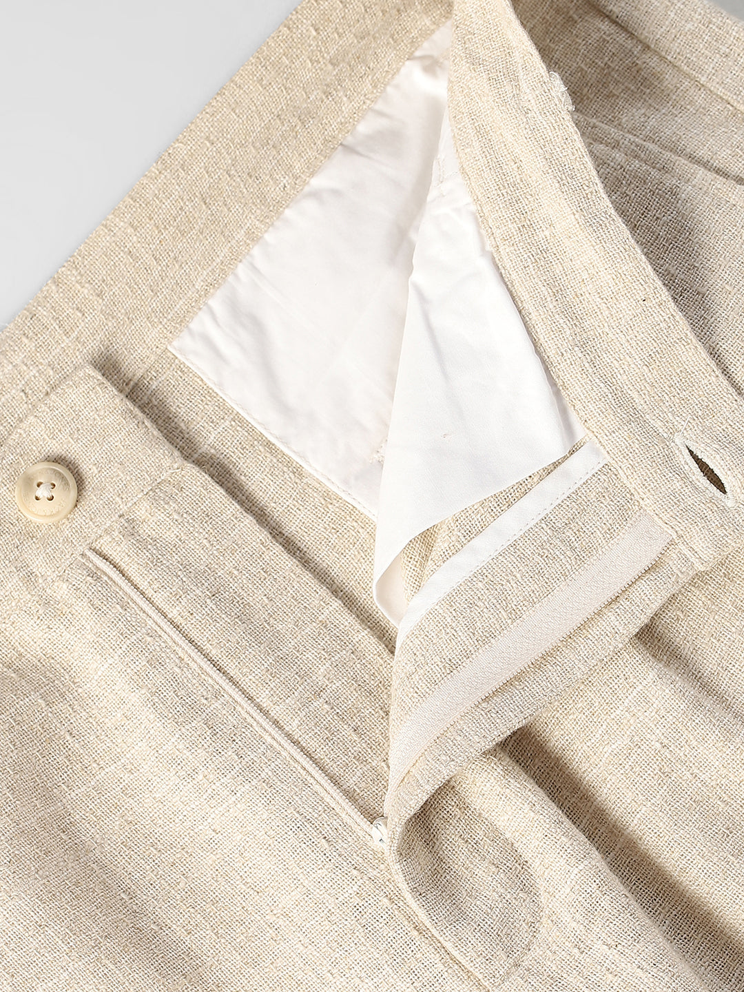 Beige Dobby Loose Fit Pants
