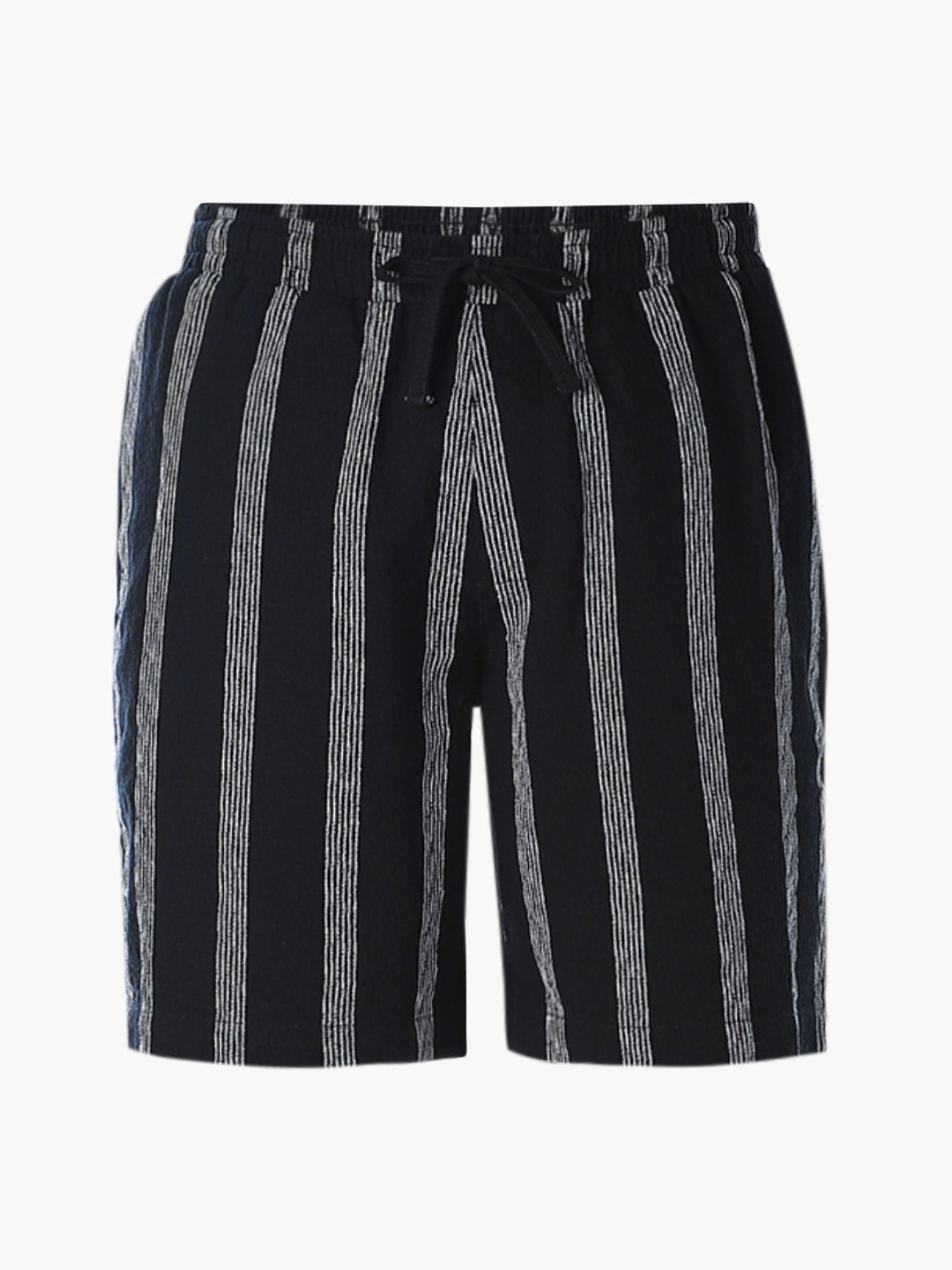 Navy Blue Striped Cotton Shorts