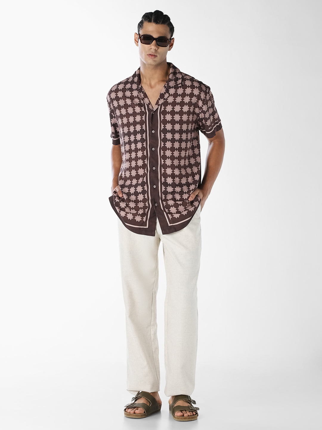 Brown Printed Comfort Fit Shirt