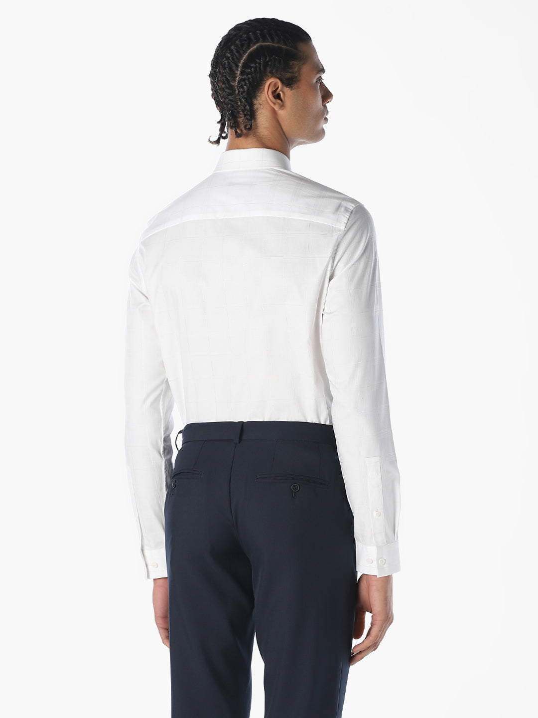 White Jacquard Check Shirt