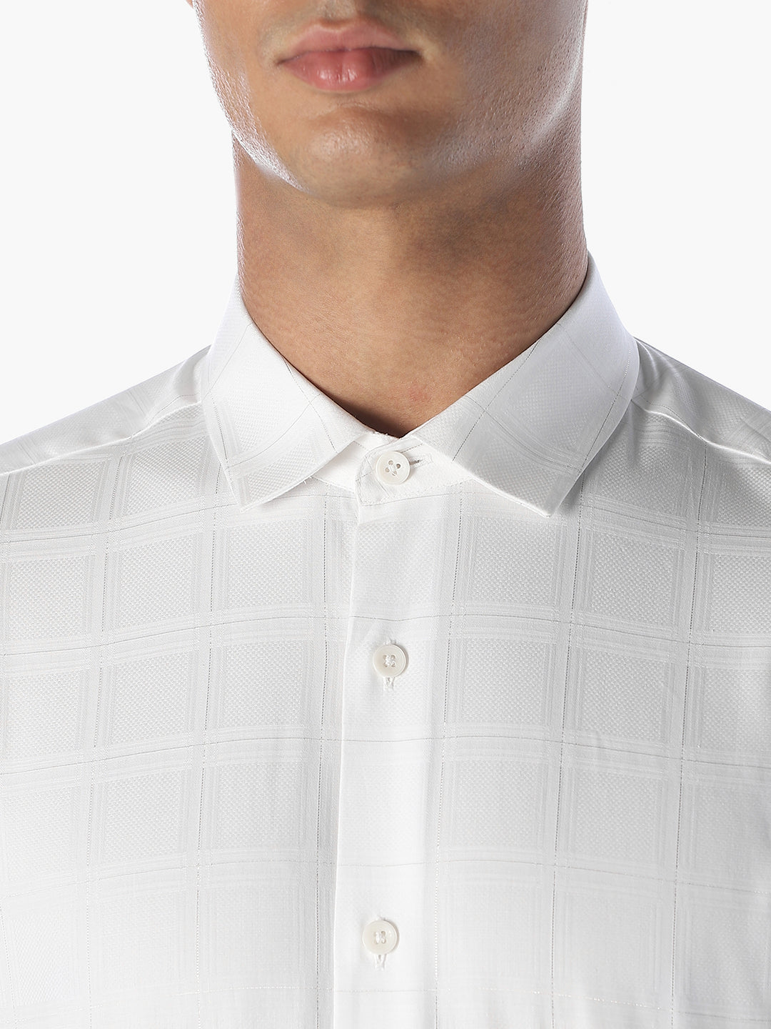 White Jacquard Check Shirt
