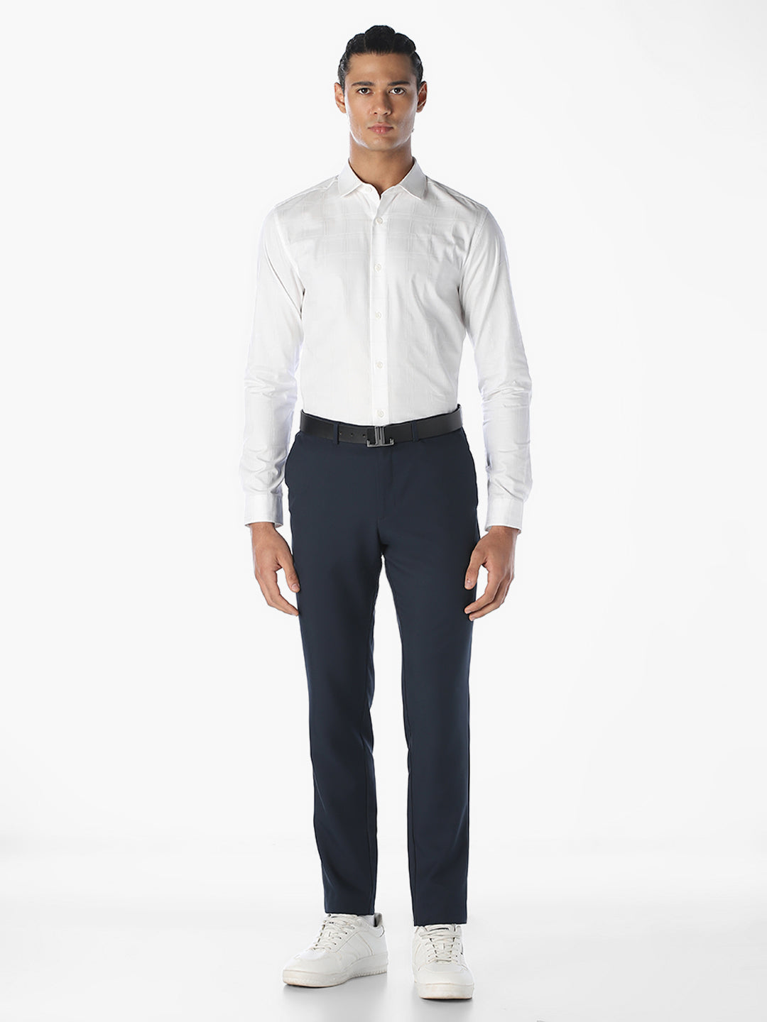 White Jacquard Check Shirt